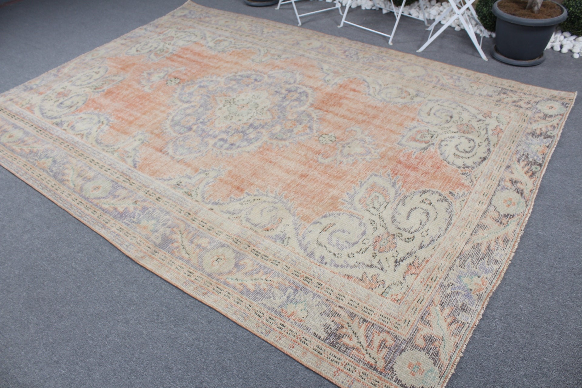 Salon Rugs, Antique Rug, Turkish Rug, Rugs for Bedroom, 6.9x9.8 ft Large Rugs, Orange Moroccan Rugs, Bedroom Rugs, Vintage Rugs, Aztec Rugs