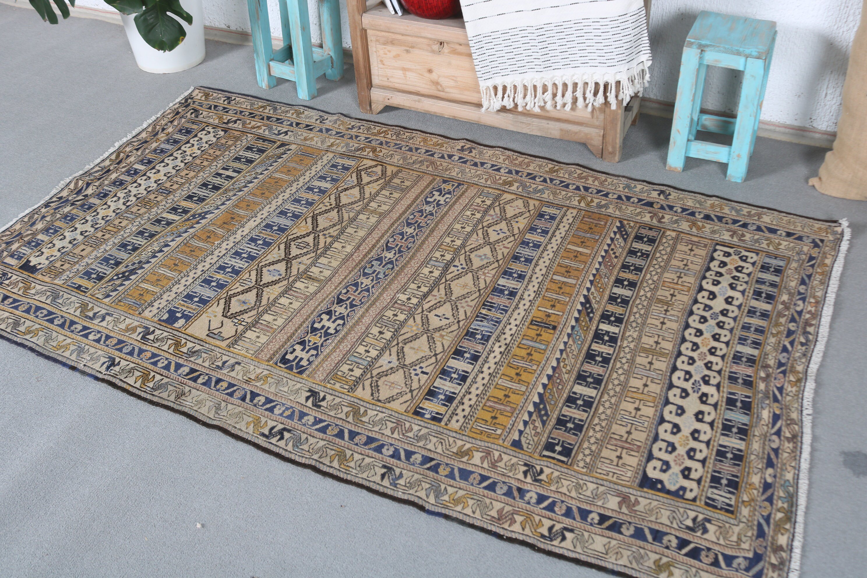 Yatak Odası Halısı, Vintage Halı, Vintage Dekor Halısı, İç Mekan Halıları, Yer Halısı, Antika Halılar, Türk Halısı, Mavi Mutfak Halısı, 3,8x6,5 ft Alan Halısı