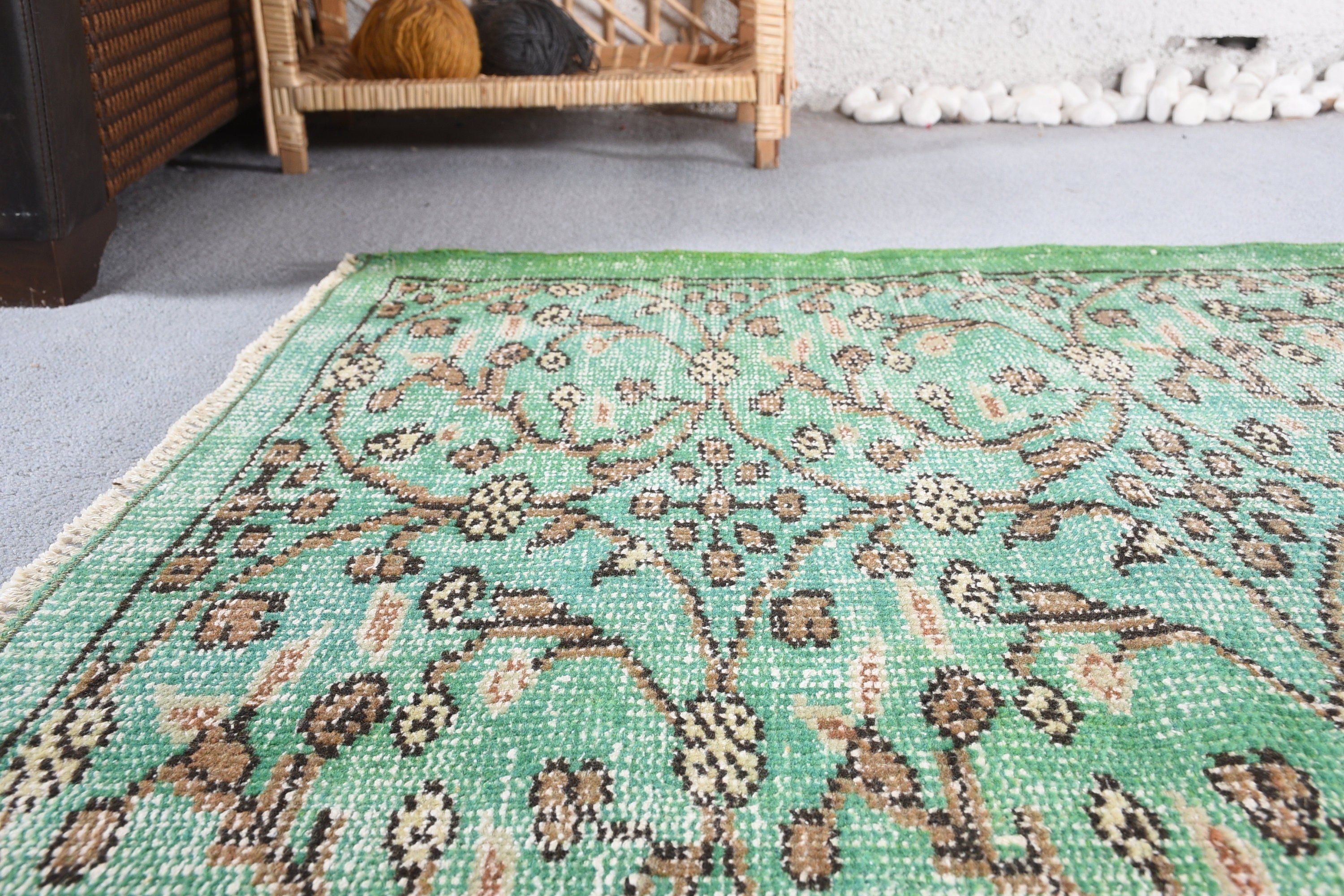 Vintage Rugs, Kitchen Rugs, Nursery Rug, Abstract Rugs, Bedroom Rug, Turkish Rugs, Rugs for Bedroom, 3.1x6.4 ft Accent Rugs, Green Cool Rug