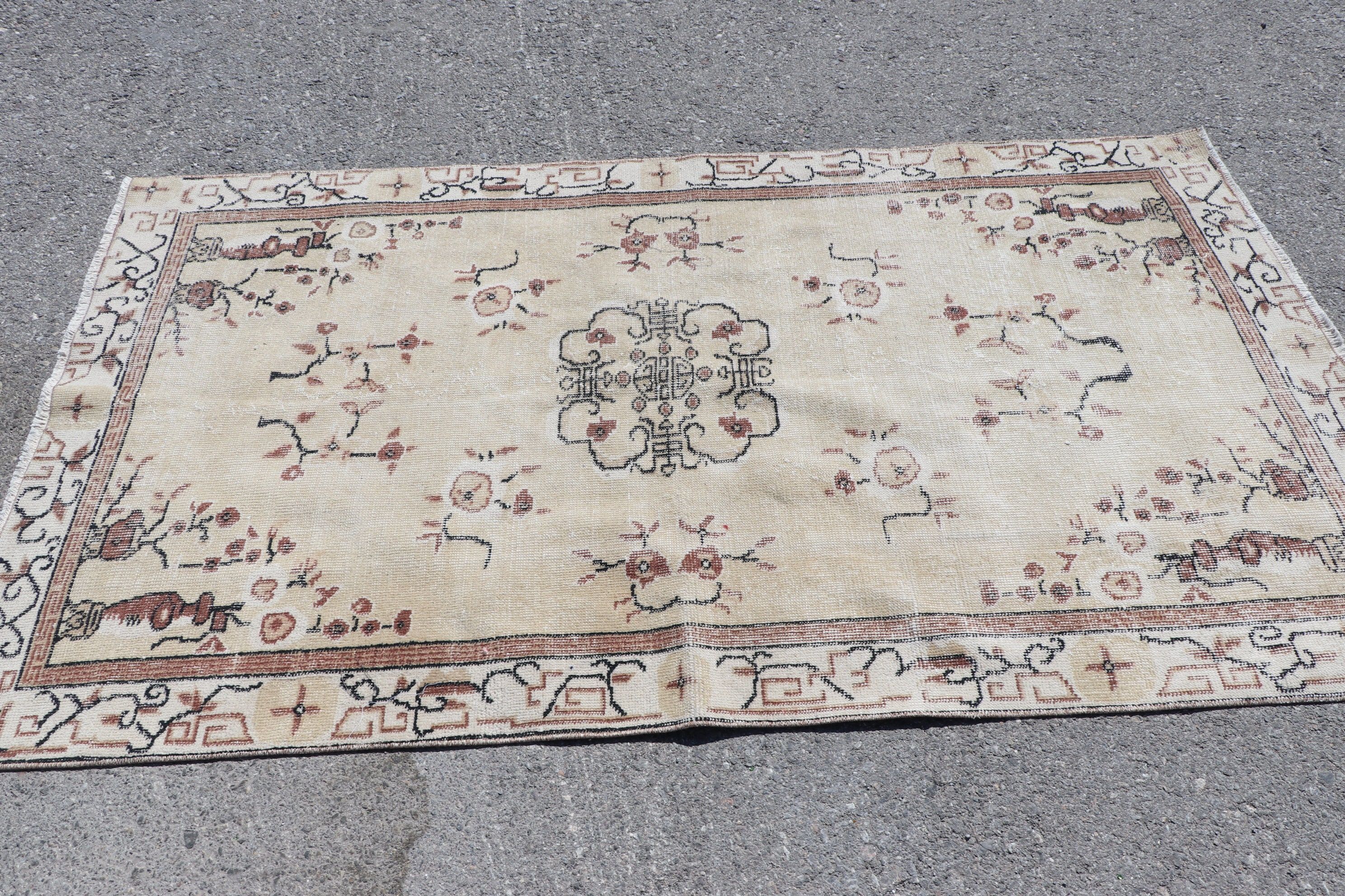 3.7x6.6 ft Area Rugs, Bedroom Rugs, Beige Wool Rug, Vintage Rugs, Anatolian Rugs, Tribal Rug, Rugs for Kitchen, Turkish Rugs, Oriental Rug