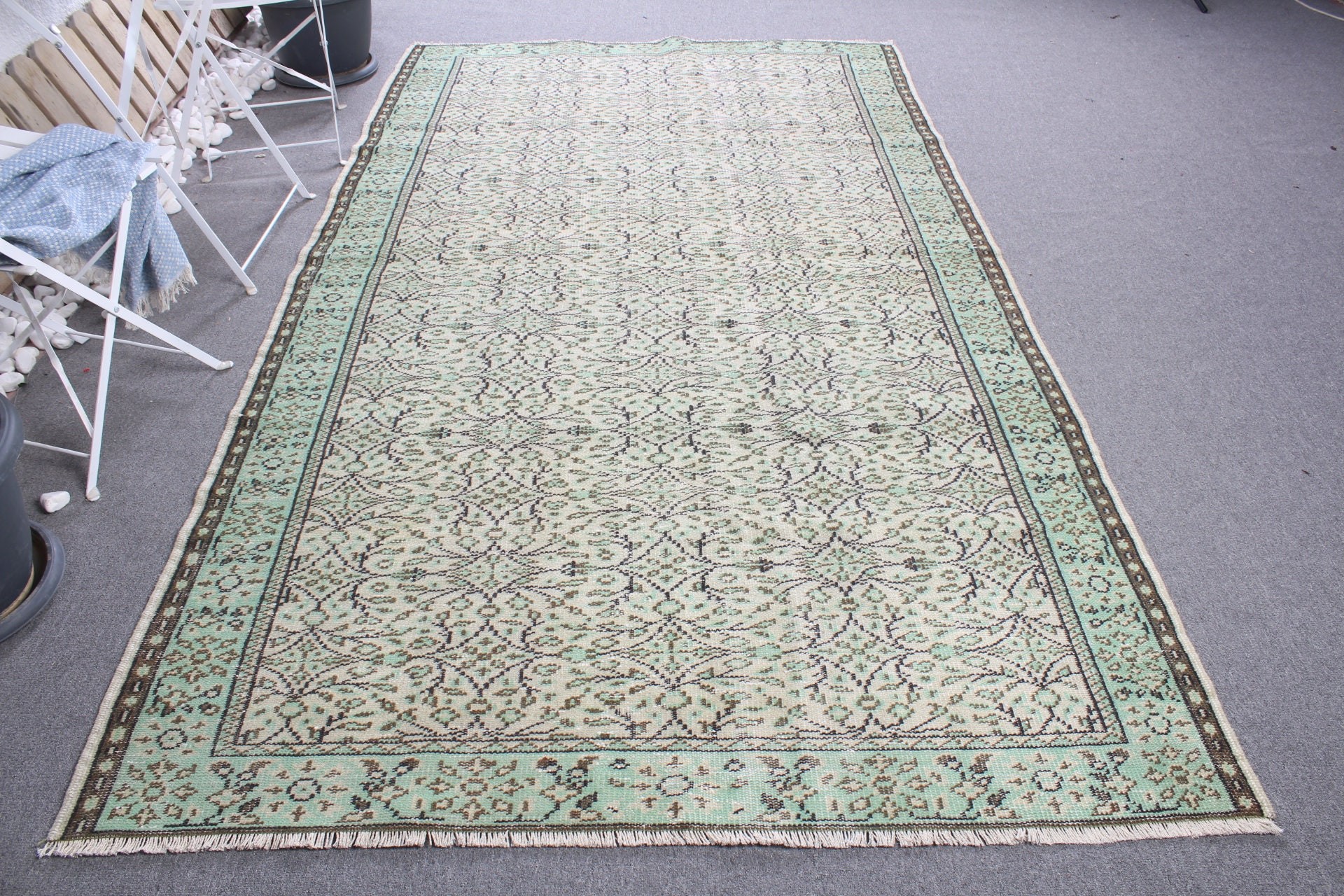 Bej Oushak Halı, Havalı Halı, Yatak Odası Halıları, Türk Halısı, Mutfak Halısı, 5.4x9.7 ft Büyük Halı, Vintage Halı, Salon Halısı, Yemek Odası Halısı