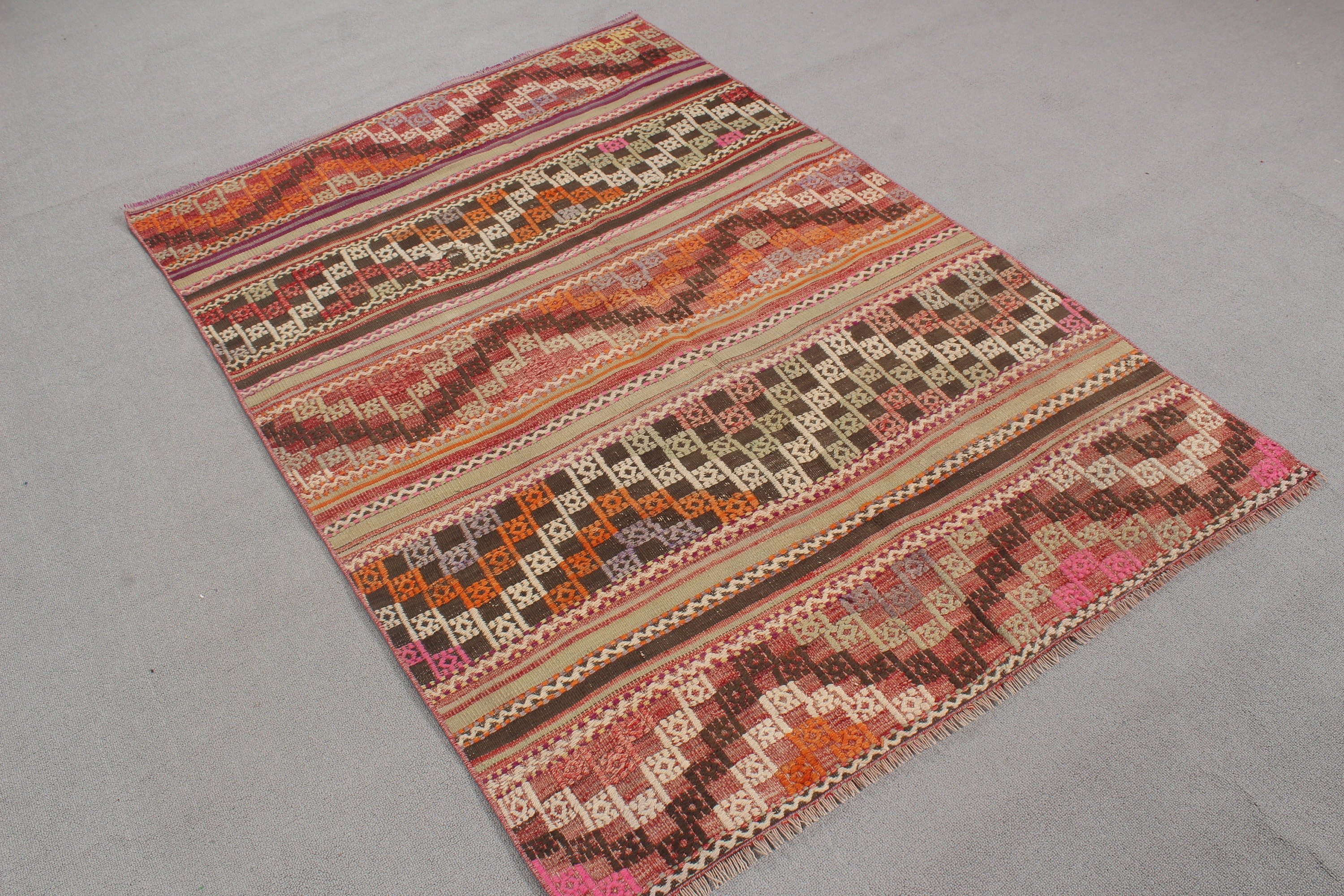 Mutfak Halısı, Giriş Halısı, 3,7x5,3 ft Aksan Halıları, Boho Halısı, Çocuk Halıları, Kilim, Lüks Halılar, Türk Halısı, Vintage Halı, Turuncu Anadolu Halısı