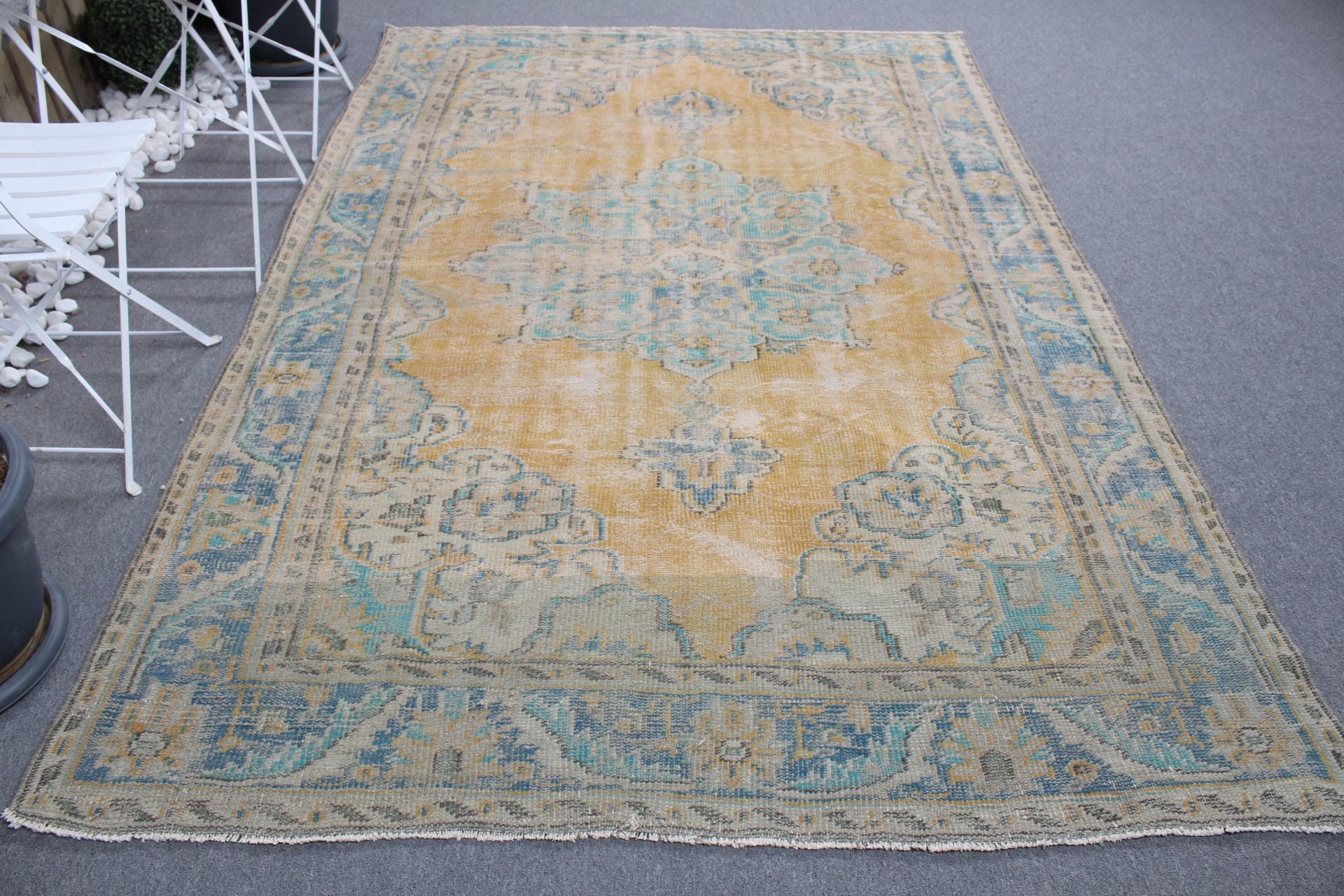 Vintage Halılar, 5.9x8.6 ft Büyük Halı, Oturma Odası Halısı, Türk Halısı, Yatak Odası Halısı, Oryantal Halı, Mutfak Halısı, Yurt Halısı, Sarı Yün Halılar