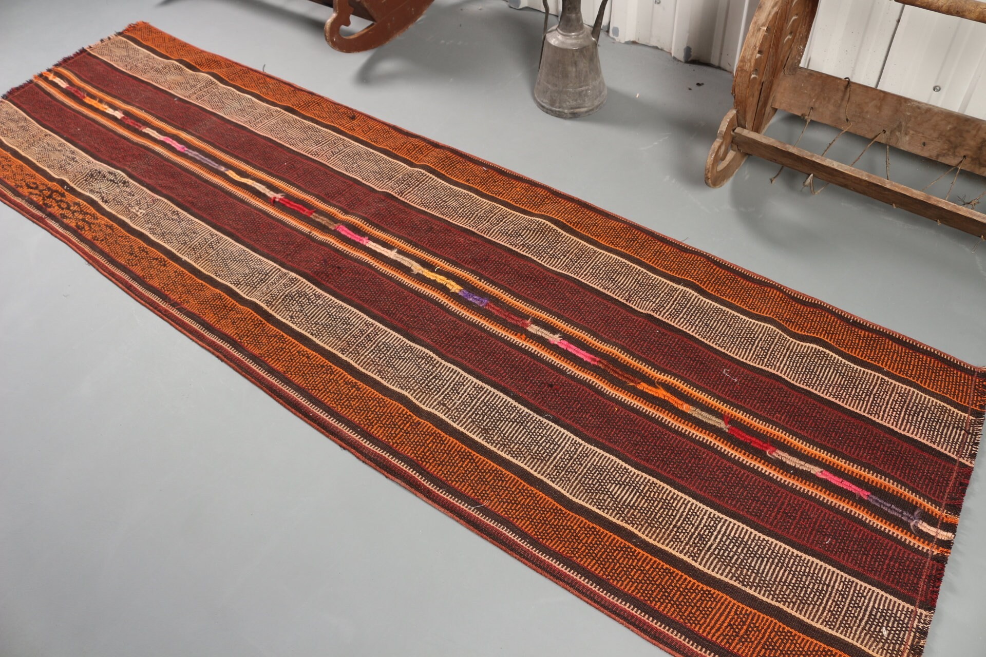 Nostaljik Kilim, Koridor Kilim, Yolluk Kilim, Koridor Kilim, Mutfak Kilim, 82x275 cm Yolluk Kilim, Uşak Kilim, Kırmızı Uşak Kilim