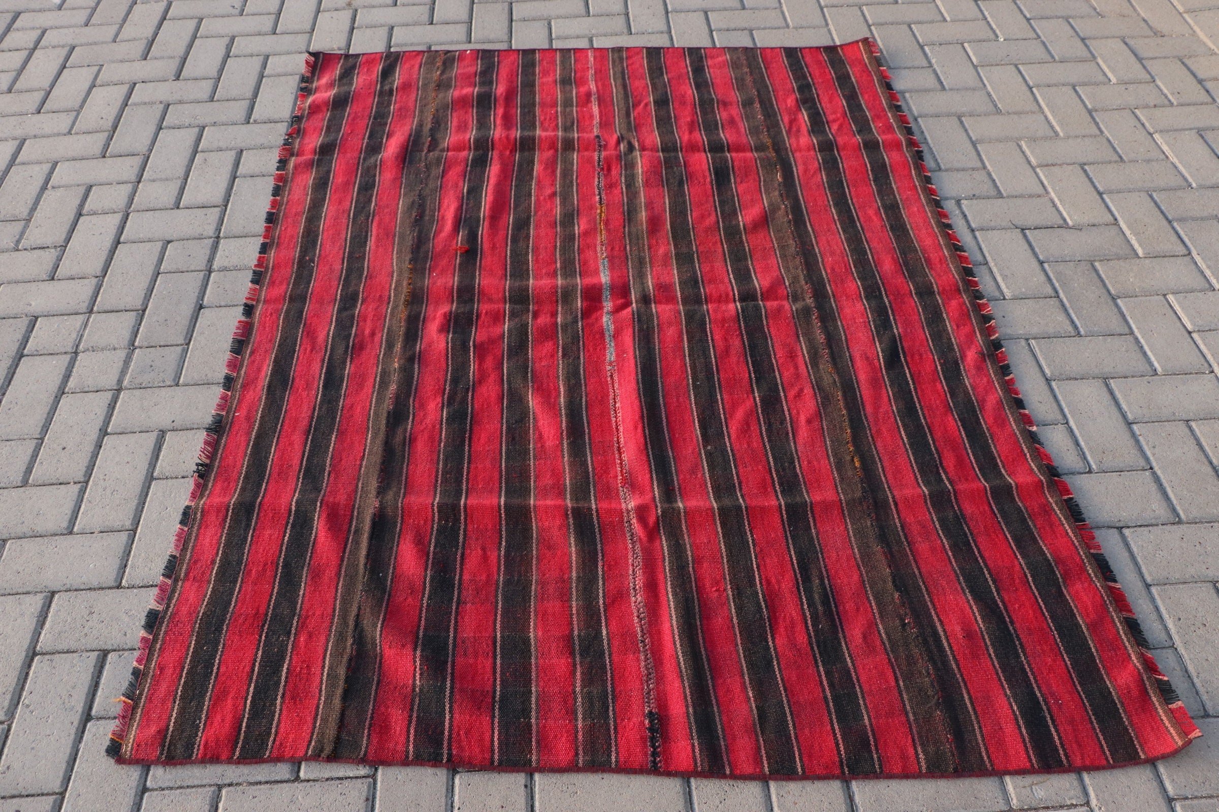 Vintage Halı, Oturma Odası Halıları, Antika Halılar, İç Mekan Halısı, Oryantal Halı, Soluk Halı, Kırmızı Fas Halısı, 5.8x4.5 ft Alan Halısı, Türk Halısı, Kilim