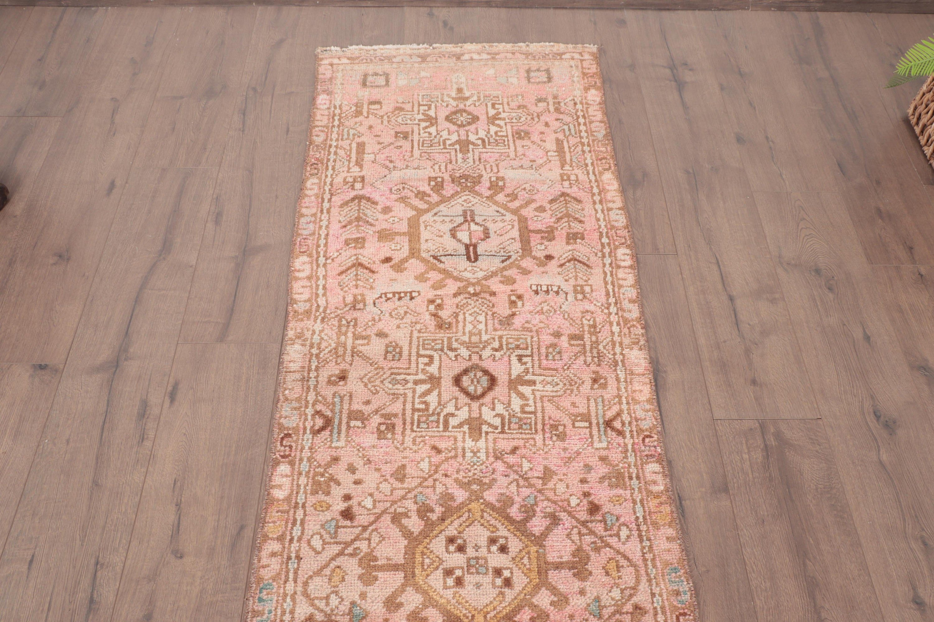 Mutfak Halıları, 2.2x8.4 ft Runner Halı, Vintage Halı, Türk Halıları, Geometrik Halılar, Vintage Runner Halıları, Pembe Boho Halı, Yer Halıları