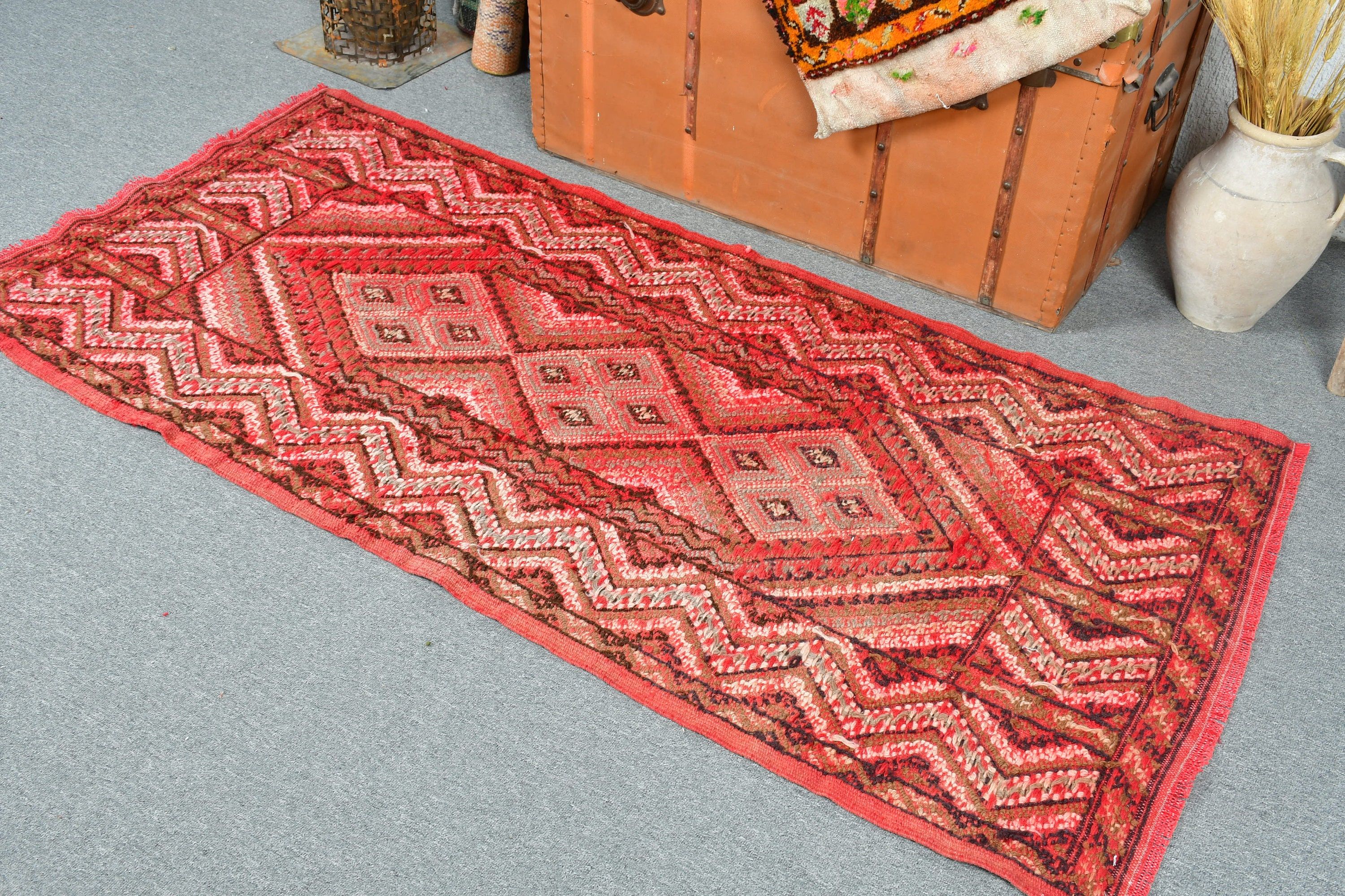 Wool Rug, Kitchen Rug, Turkish Rugs, Red  2.9x6 ft Accent Rugs, Entry Rug, Vintage Rugs, Rugs for Kitchen, Moroccan Rug