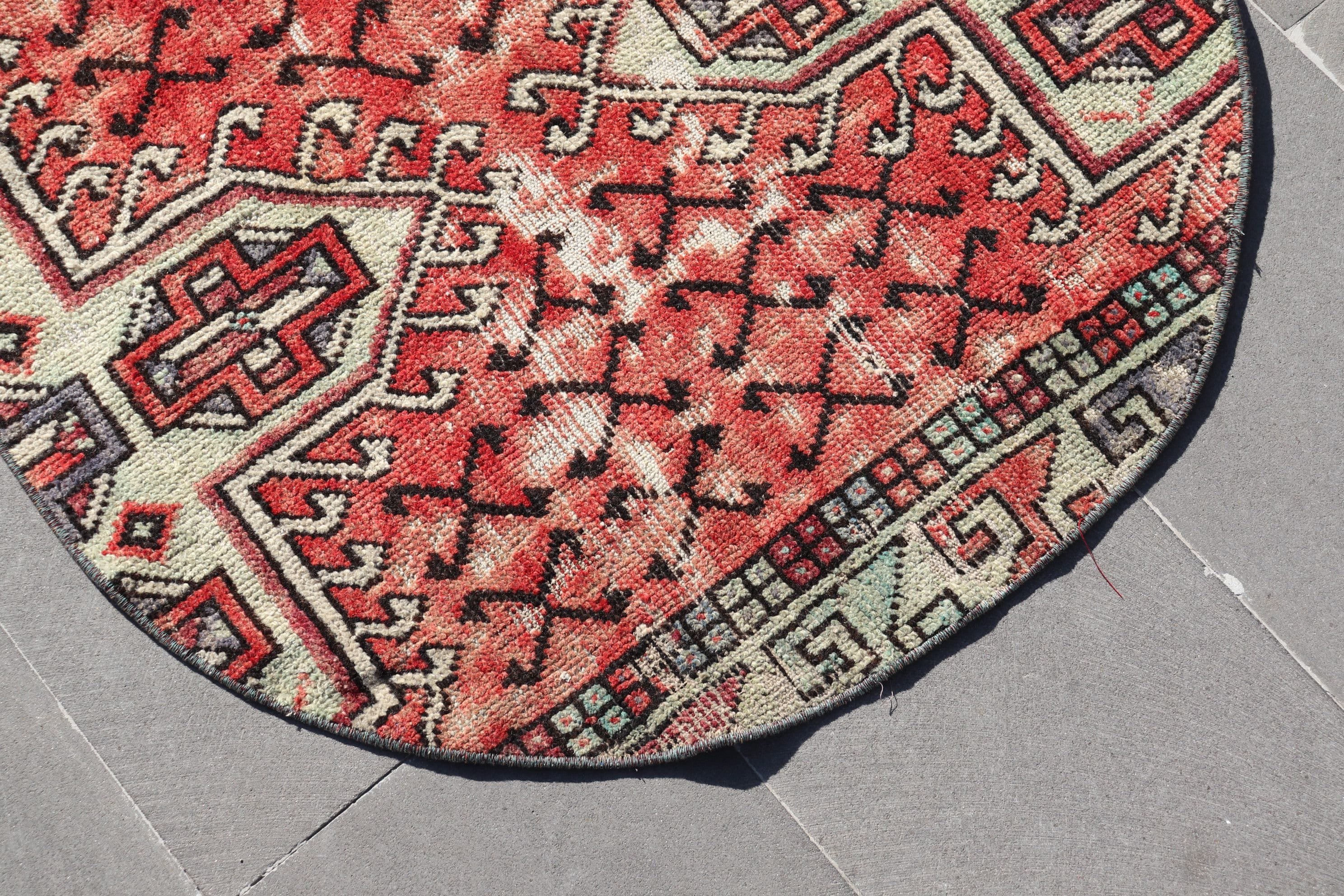 Kitchen Rug, Red Home Decor Rug, Wool Rug, Wall Hanging Rug, Rugs for Kitchen, Bedroom Rug, Turkish Rug, 3x3 ft Small Rugs, Vintage Rug