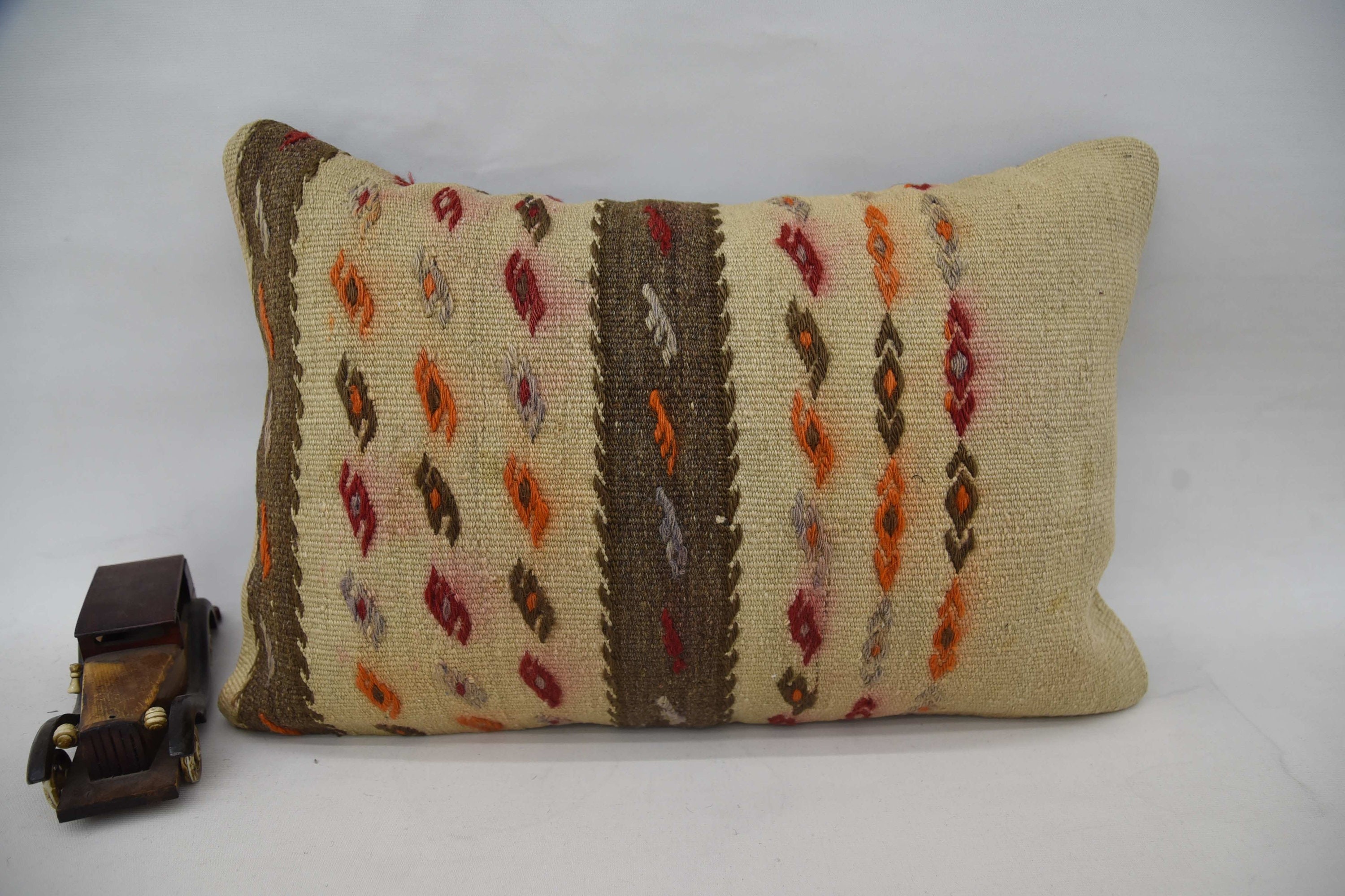 Vintage Kilim Pillow, Turkish Kilim Pillow, Bohemian Cushion Pillow Case, Kilim Pillow Cover, 16"x24" Beige Cushion
