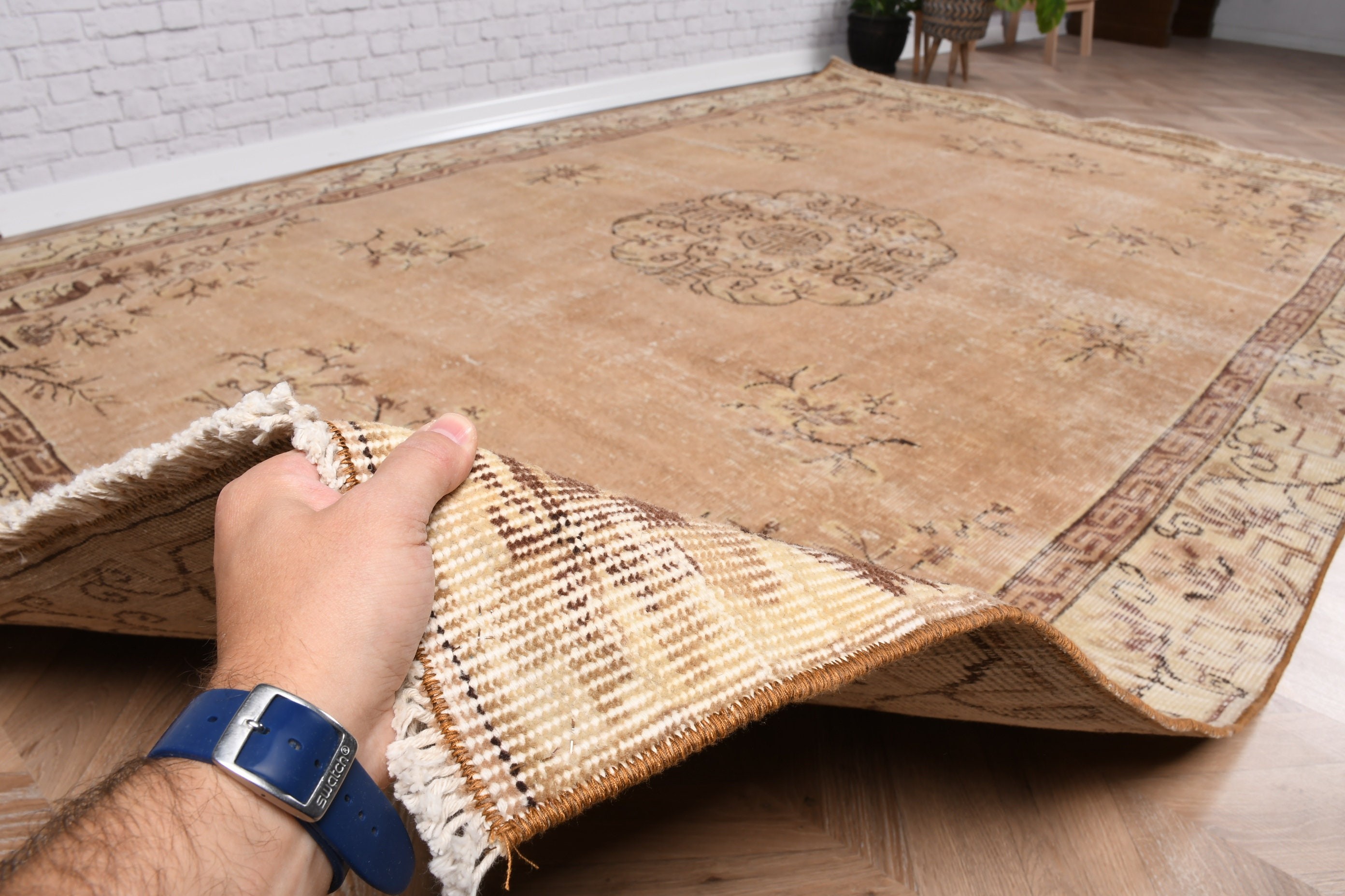 5.8x9.4 ft Büyük Halı, Yeşil Boho Halı, Büyük Oushak Halı, Türk Halıları, Antika Halı, Sanatsal Halı, Havalı Halılar, Büyük Boho Halıları, Vintage Halı