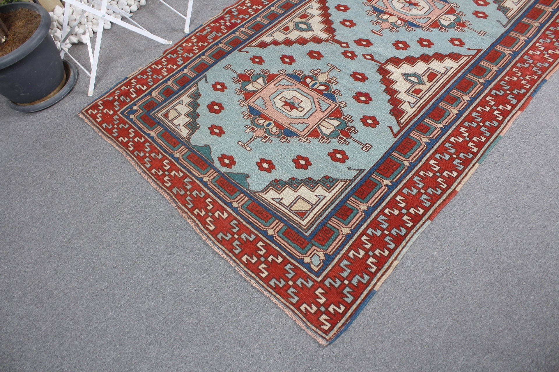 Oushak Rugs, Blue Cool Rug, Turkish Rug, Turkish Area Rug Rugs, Indoor Rug, 4.5x6.1 ft Area Rug, Vintage Rugs, Wool Rugs, Rugs for Kitchen