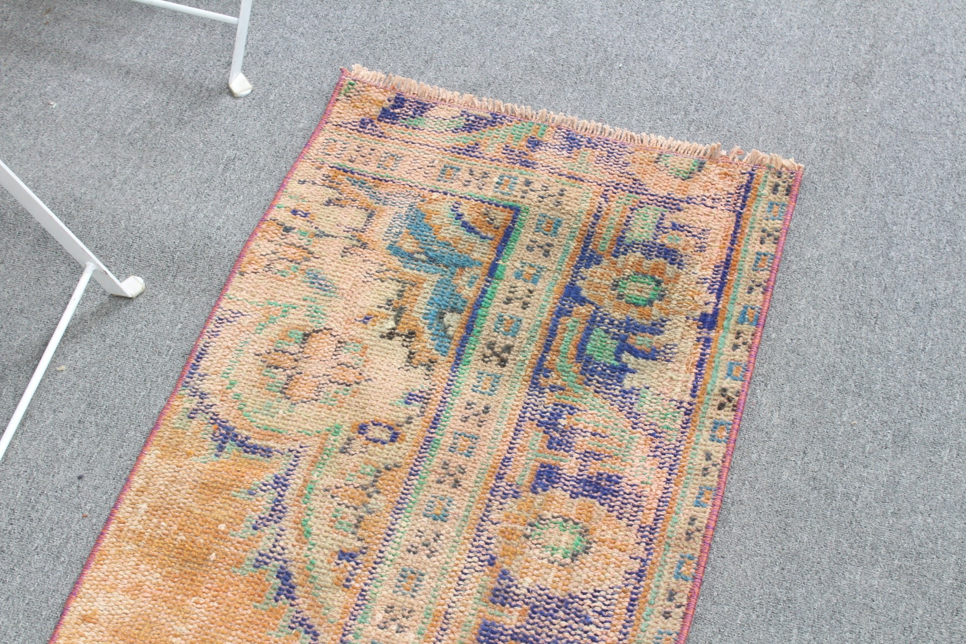 Yer Halıları, Vintage Halı, Vintage Dekor Halı, Oushak Halı, Türk Halısı, Çocuk Halısı, 1.6x3.2 ft Küçük Halı, Turuncu Ev Dekor Halısı, Banyo Halısı