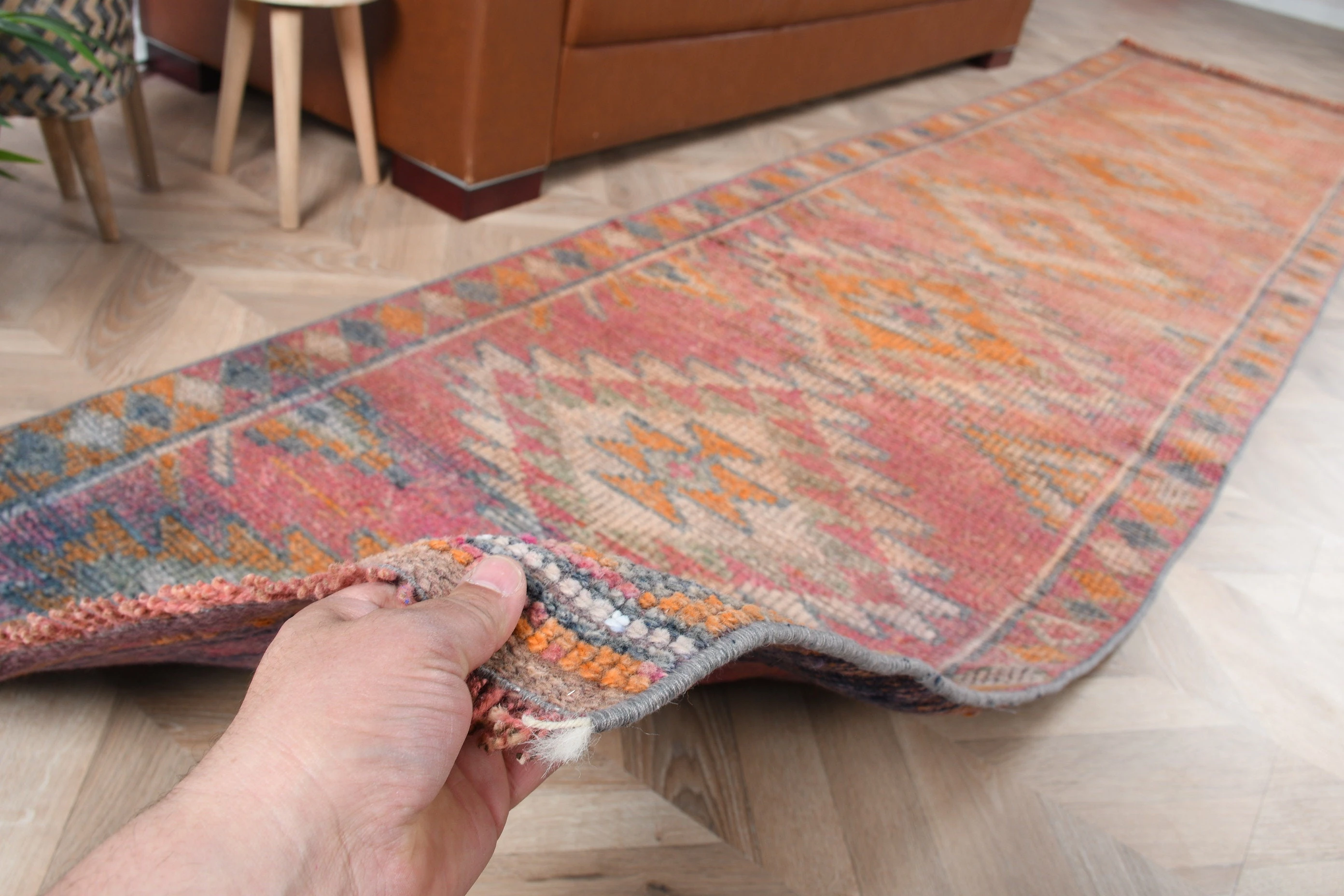 Pink  2.7x11.8 ft Runner Rug, Muted Rug, Stair Rugs, Turkish Rug, Corridor Rug, Vintage Rugs, Home Decor Rugs