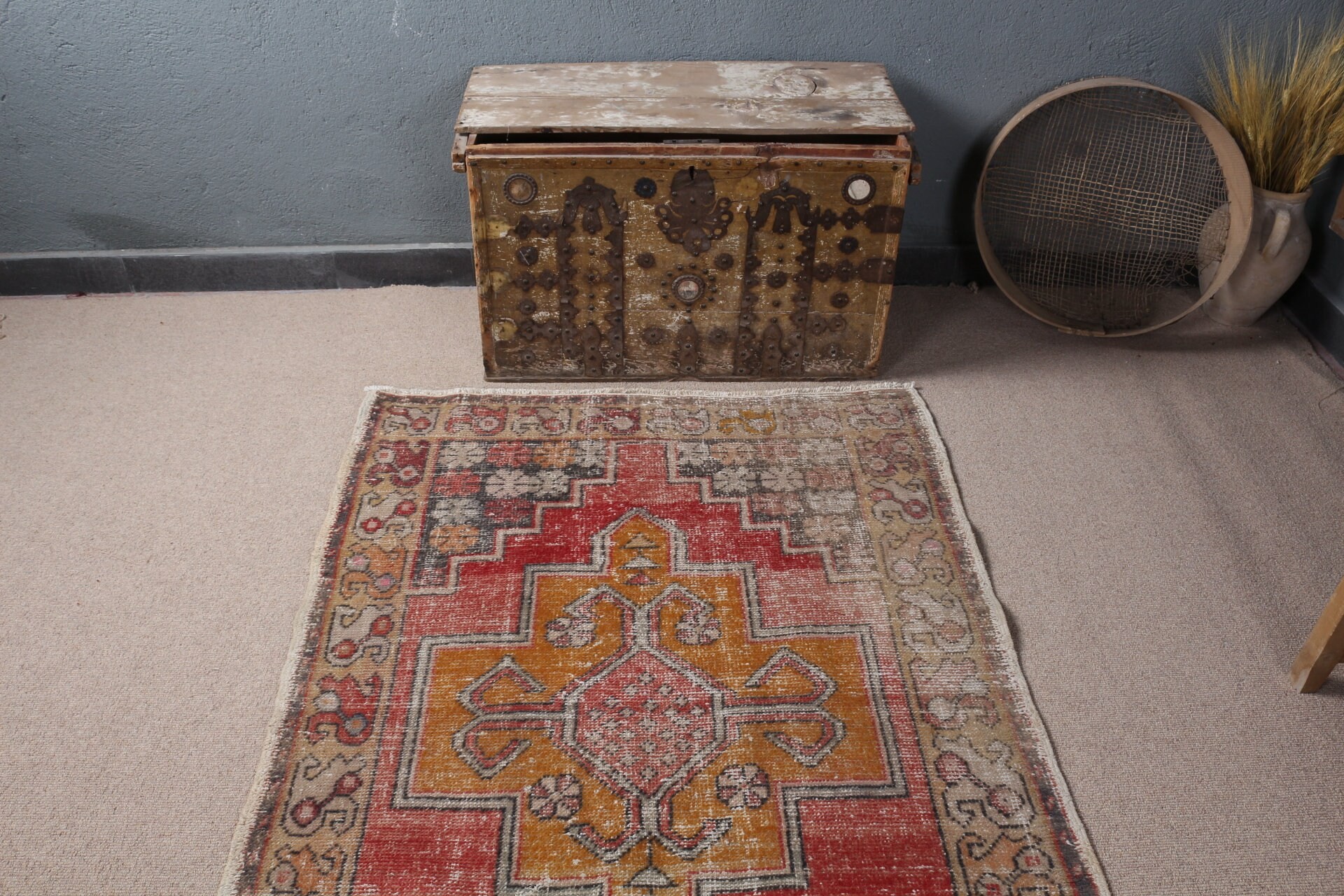 3.7x7.8 ft Area Rug, Vintage Rug, Rugs for Indoor, Turkish Rug, Floor Rug, Kitchen Rugs, Red Oriental Rugs, Bedroom Rug