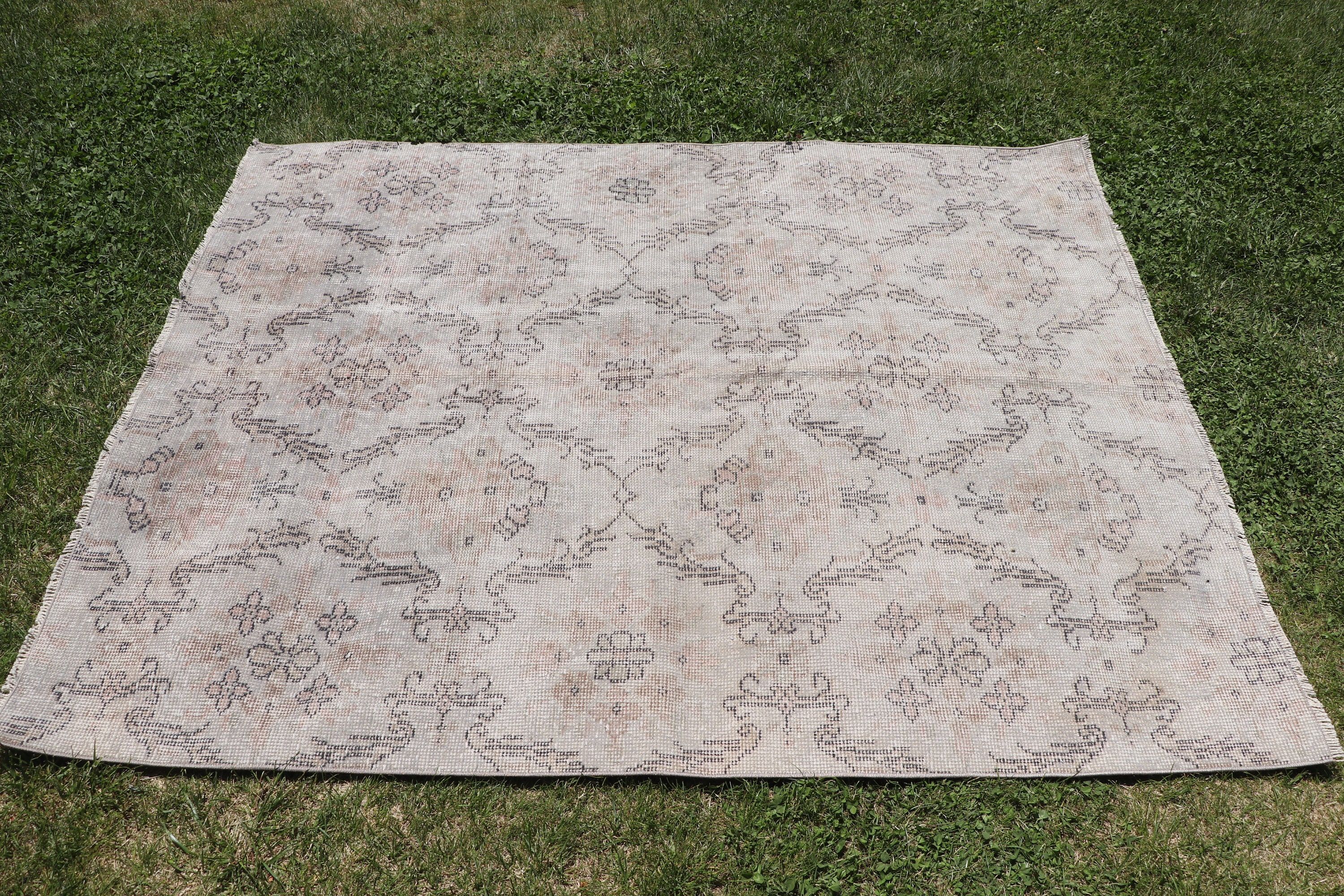 Entry Rug, Wool Rugs, Boho Accent Rug, Gray  4.3x5.5 ft Accent Rugs, Luxury Rug, Turkish Rugs, Vintage Rug, Flatweave Rug