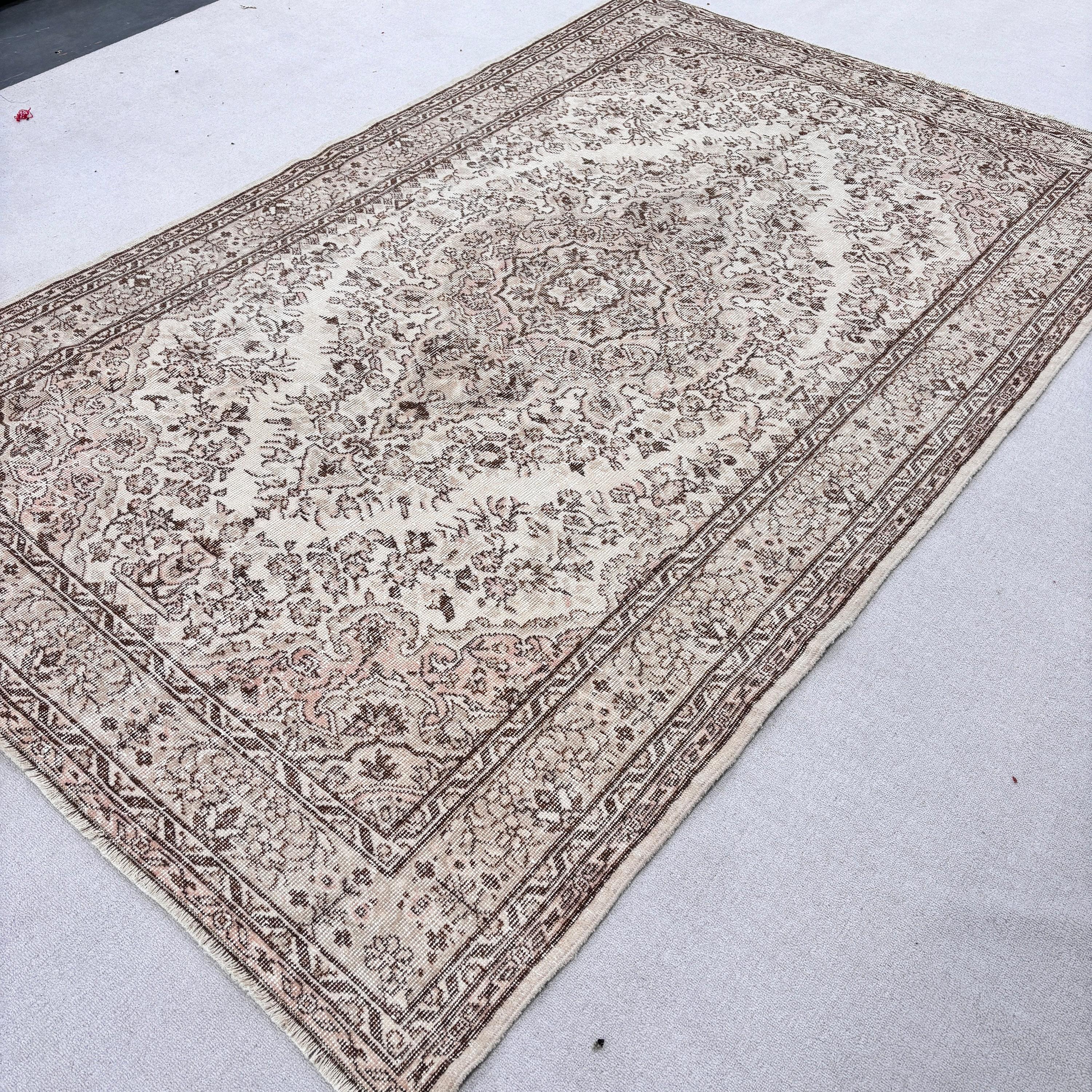 Havalı Halı, Büyük Boho Halı, 6x9,3 ft Büyük Halılar, Kahverengi Zemin Halısı, Türk Halısı, Yatak Odası Halıları, Vintage Halı, Organik Halı, Yemek Odası Halısı