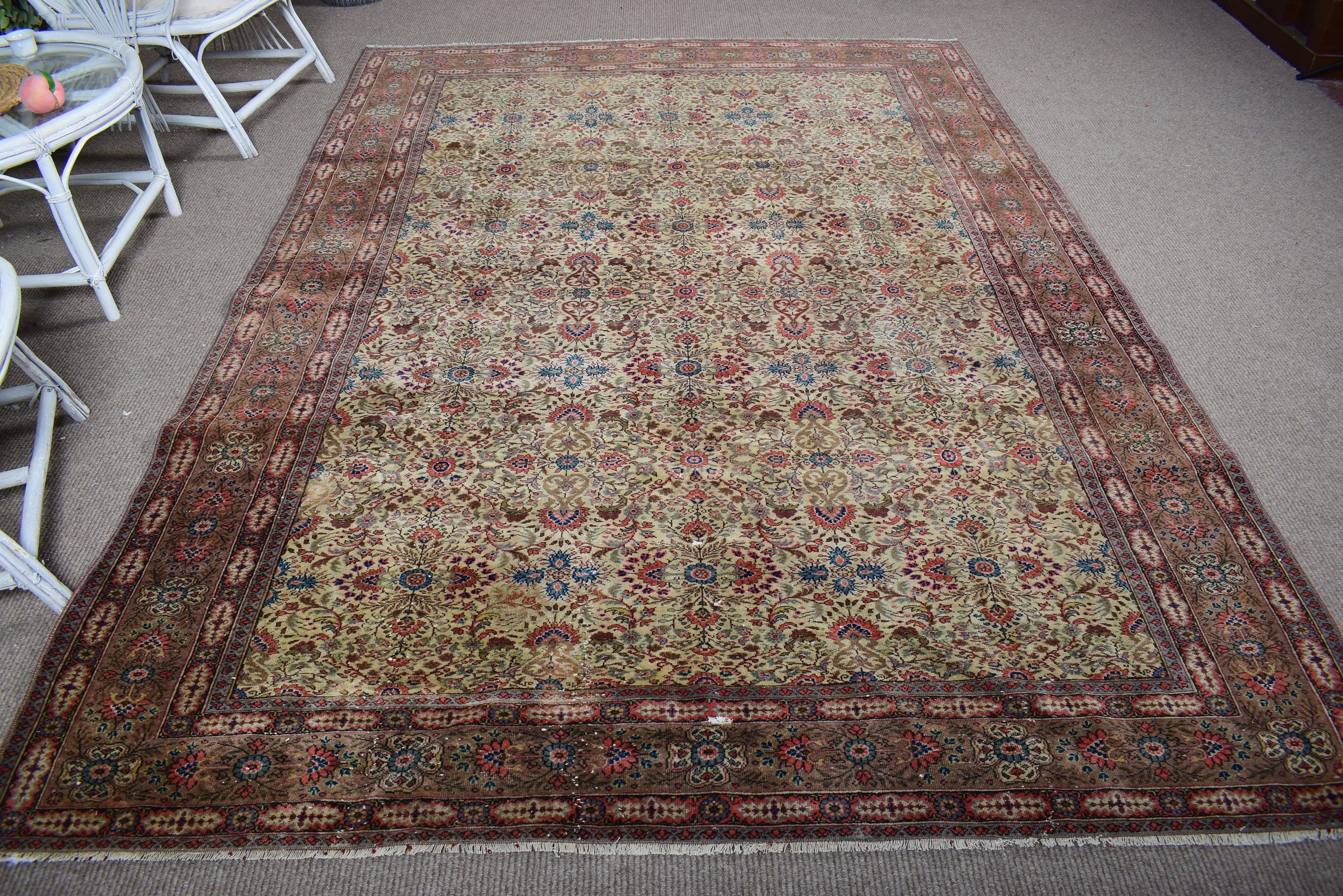 Düz Dokuma Halı, Vintage Halılar, Yemek Odası Halıları, 6,6x9,3 ft Büyük Halılar, Türk Halıları, Yatak Odası Halısı, Yeşil Oushak Halıları, Salon Halısı