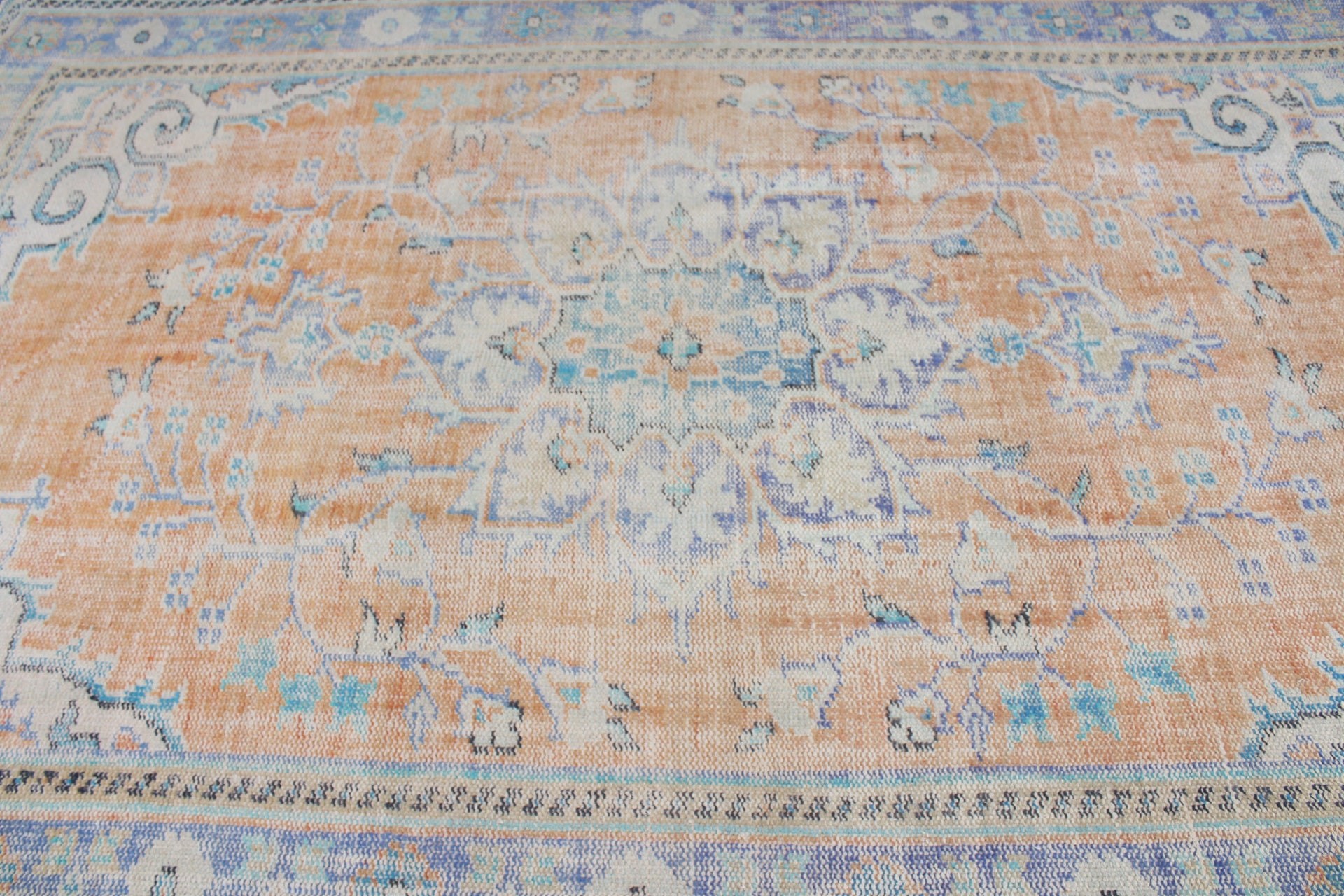 Fas Halısı, Vintage Halı, Yer Halısı, Yemek Odası Halısı, Turuncu Ev Dekor Halıları, Oturma Odası Halısı, Türk Halısı, 6.4x9.8 ft Büyük Halılar, Eski Halı