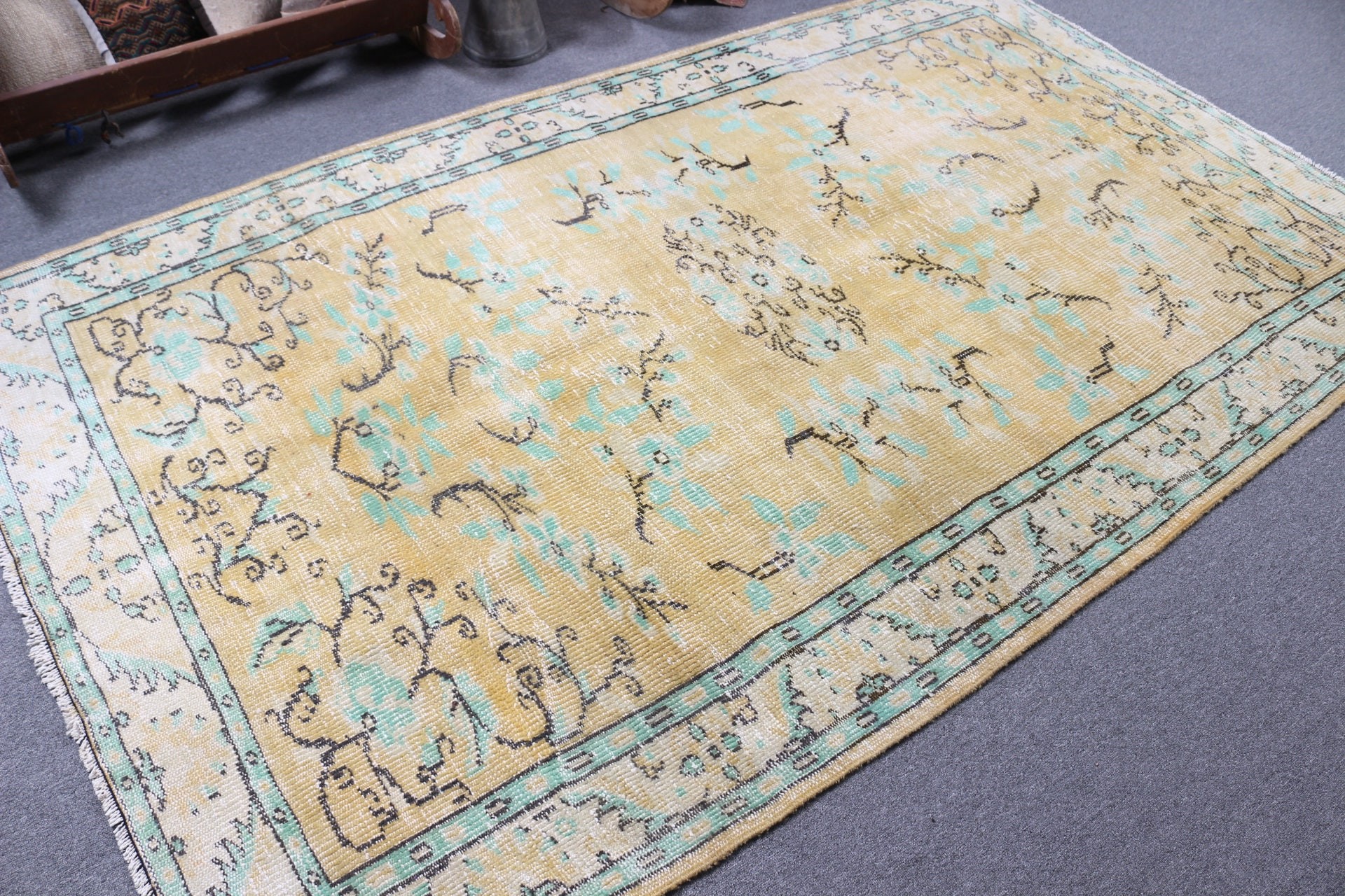 Oturma Odası Halıları, Yemek Odası Halısı, Sarı Yatak Odası Halısı, Ev Dekorasyonu Halısı, Anadolu Halısı, Türk Halısı, 5.3x8.5 ft Büyük Halı, Vintage Halı