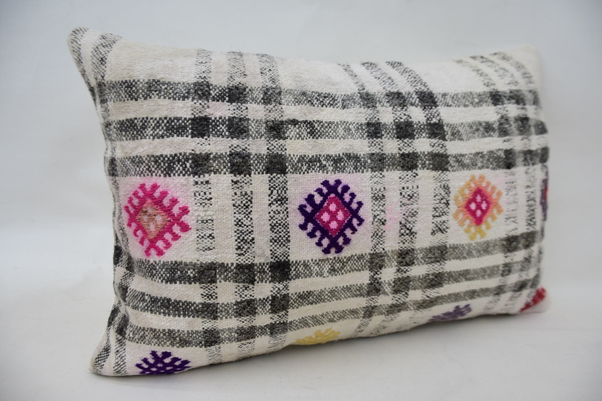 Pillow for Sofa, Ethnical Kilim Rug Pillow, Decorative Cushion Cover, Vintage Pillow, 16"x24" White Pillow Sham, Luxury Cushion Case