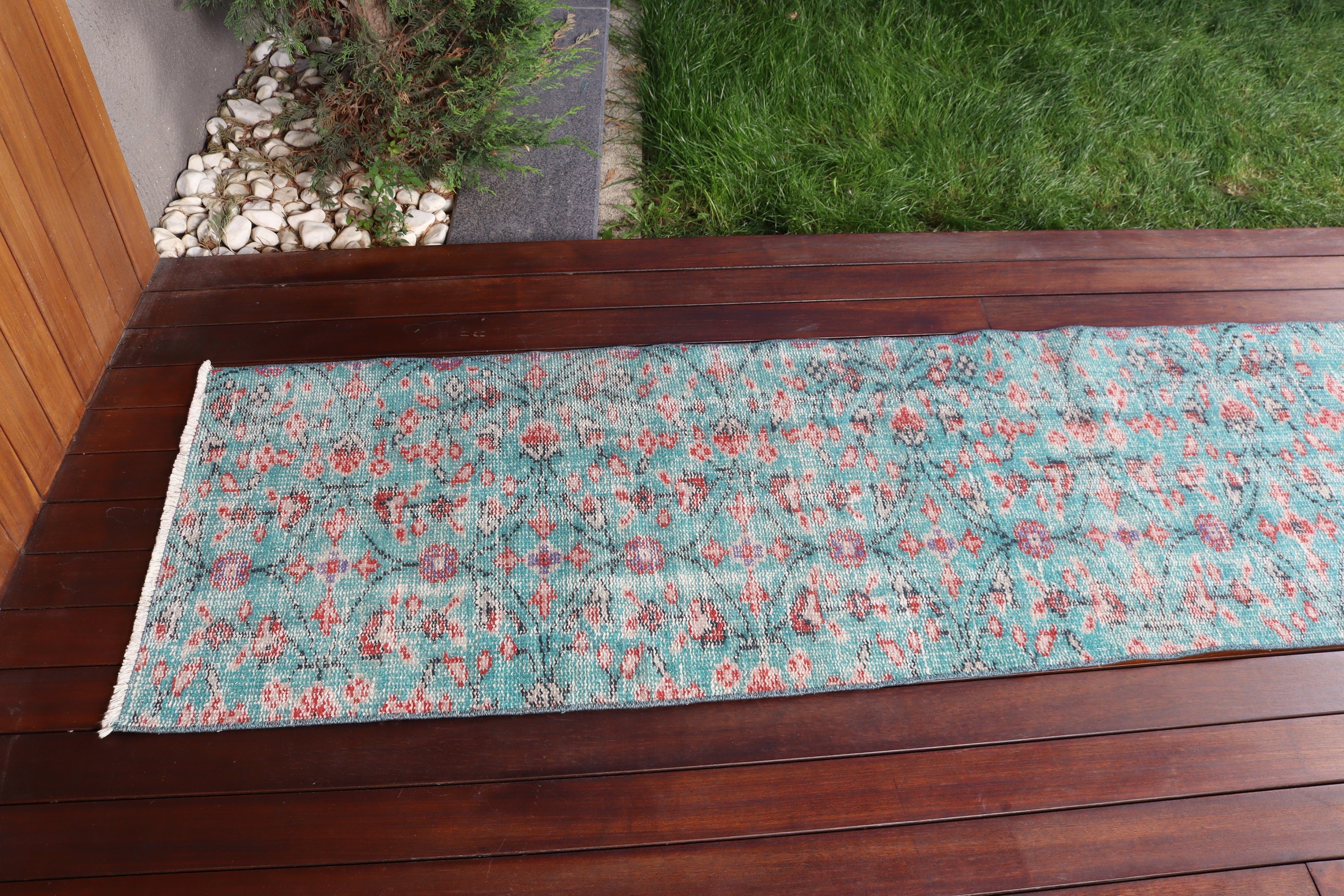 Green Cool Rug, Vintage Runner Rugs, Kitchen Rugs, Handwoven Rug, 2.1x8.5 ft Runner Rug, Turkish Rugs, Vintage Rugs