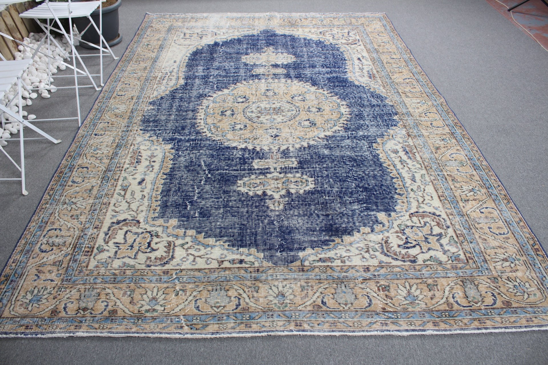 7.1x10.2 ft Büyük Boy Halı, Salon Halıları, Vintage Halılar, Salon Halıları, Türk Halıları, Ev Dekorasyonu Halıları, Yün Halılar, Özel Halılar, Mavi Antika Halı