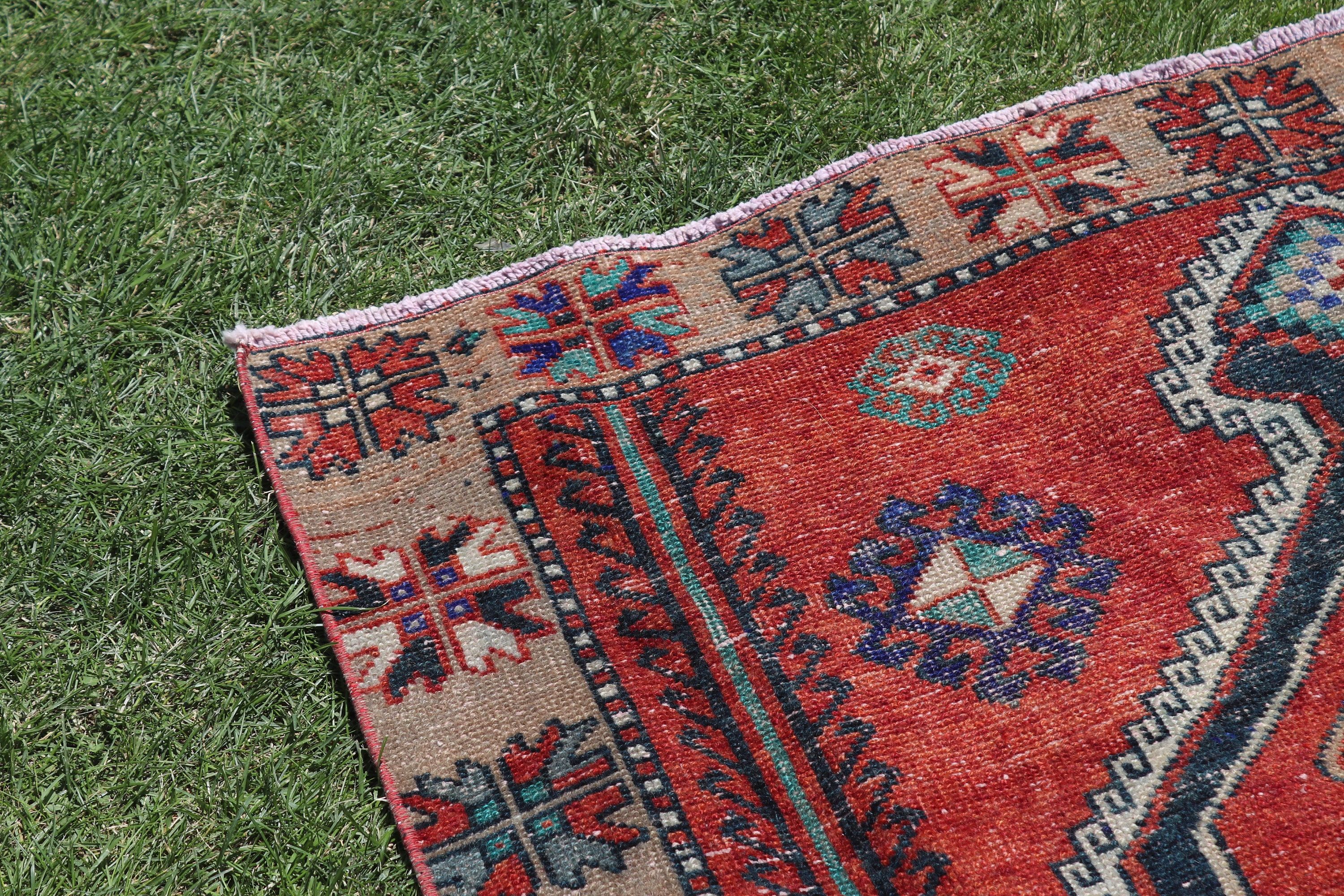 Vintage Runner Halı, Vintage Halı, Uzun Yolluk Halı, Türk Halısı, Mutfak Halısı, Bildiri Halısı, Turuncu Oushak Halıları, 4.4x12.4 ft Runner Halısı