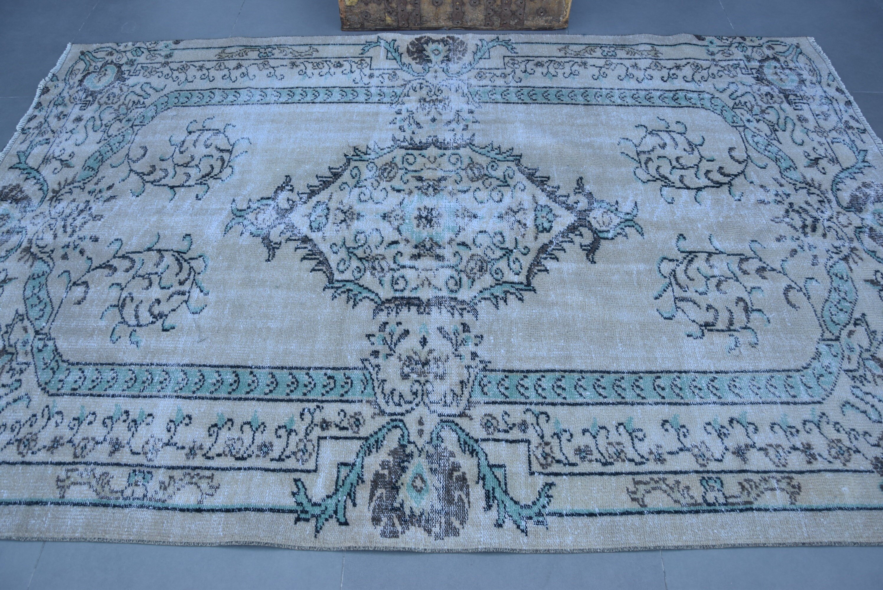 Turkish Rugs, Living Room Rug, Vintage Rugs, 5.8x8.8 ft Large Rugs, Green Home Decor Rugs, Oriental Rugs, Bedroom Rug