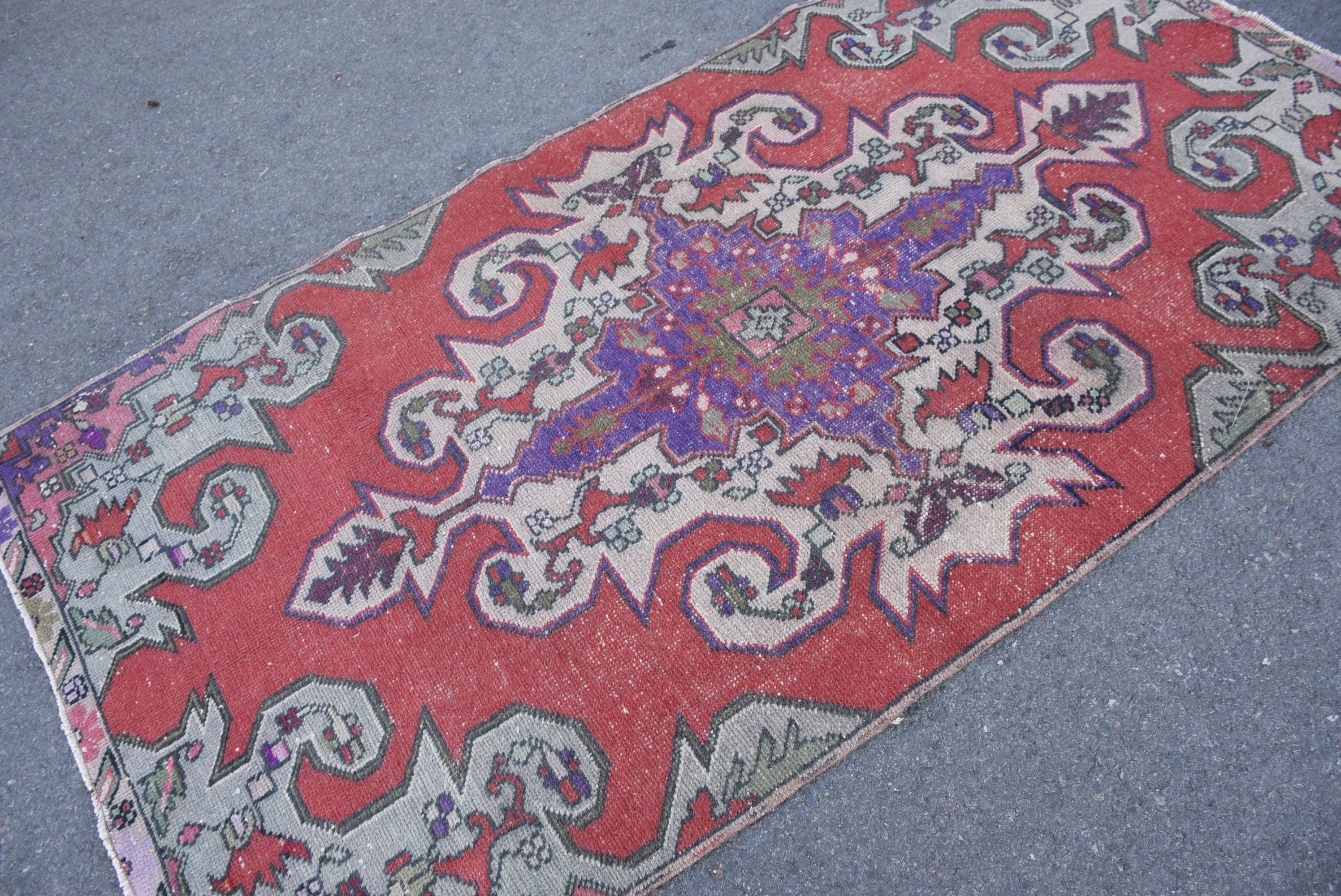 Rugs for Kitchen, Muted Rugs, Red Antique Rug, Boho Area Rug Rugs, Vintage Rugs, Bedroom Rug, Wool Rugs, 3.8x7.2 ft Area Rugs, Turkish Rug