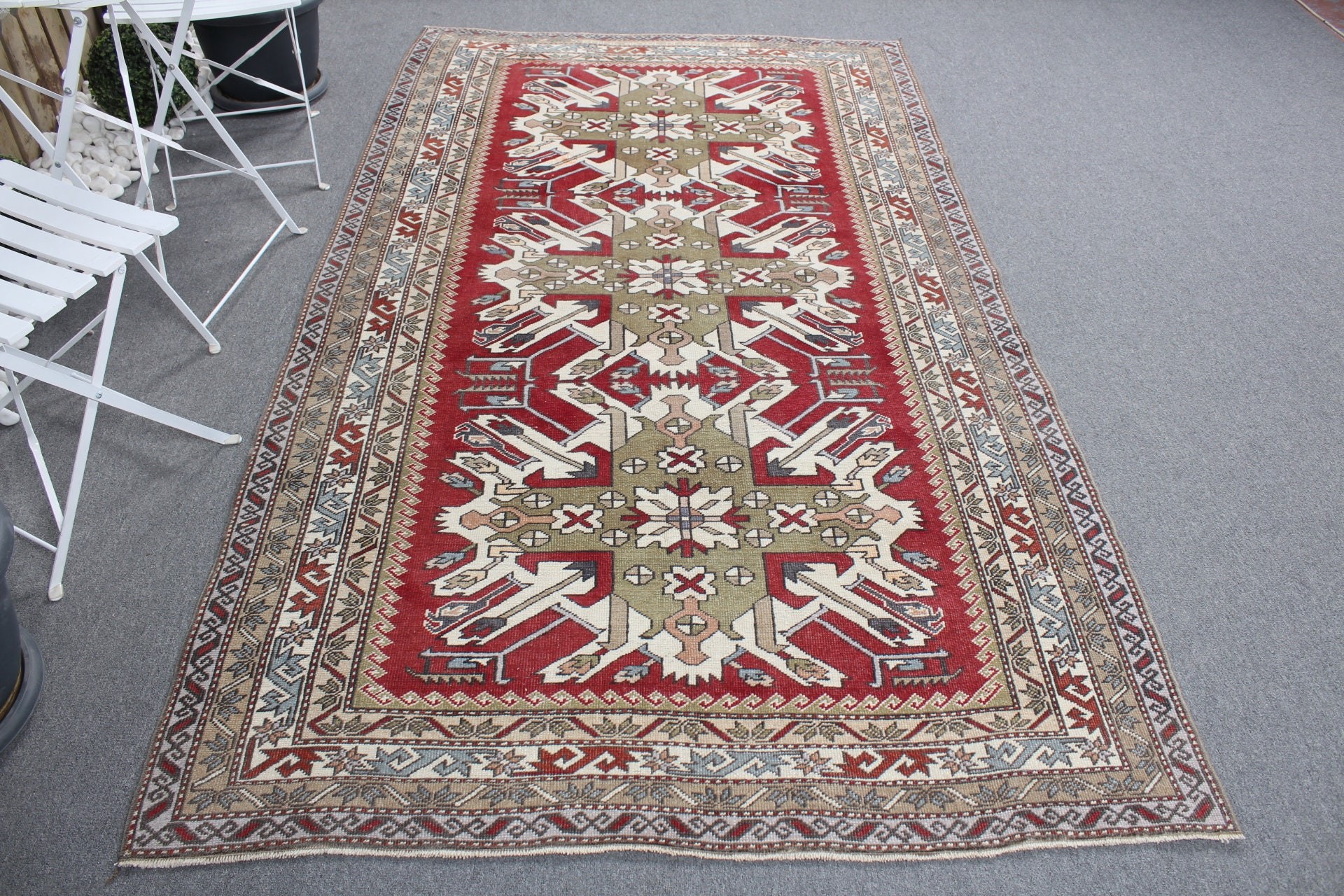 Türk Halısı, Oturma Odası Halıları, Oushak Halısı, Vintage Halı, Salon Halıları, Yeşil 5x8.8 ft Büyük Halı, Yatak Odası Halısı