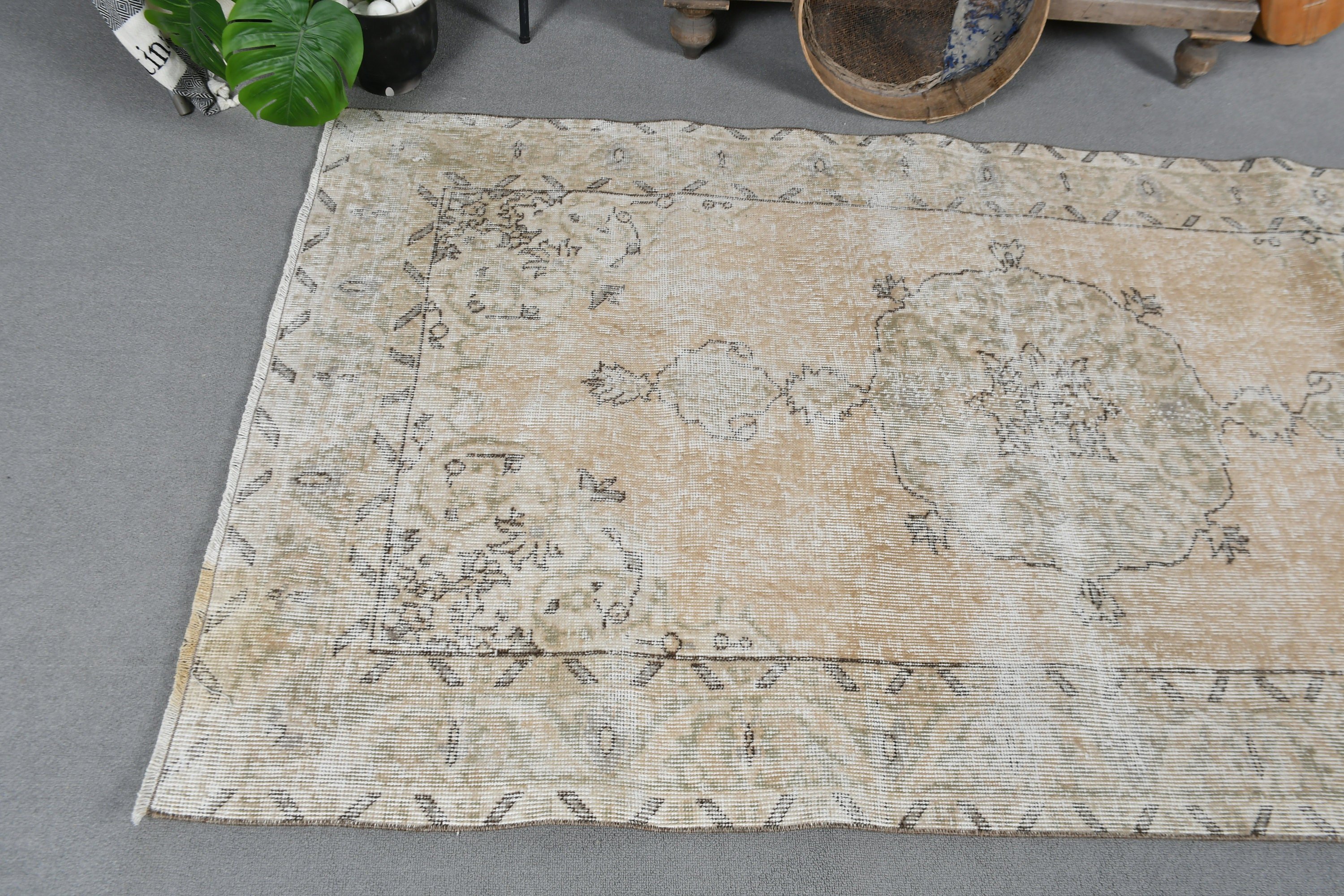 Rugs for Indoor, Beige Wool Rugs, Vintage Rug, Turkish Rug, Bedroom Rug, Floor Rugs, Oushak Rug, Antique Rug, 3.9x6.8 ft Area Rugs