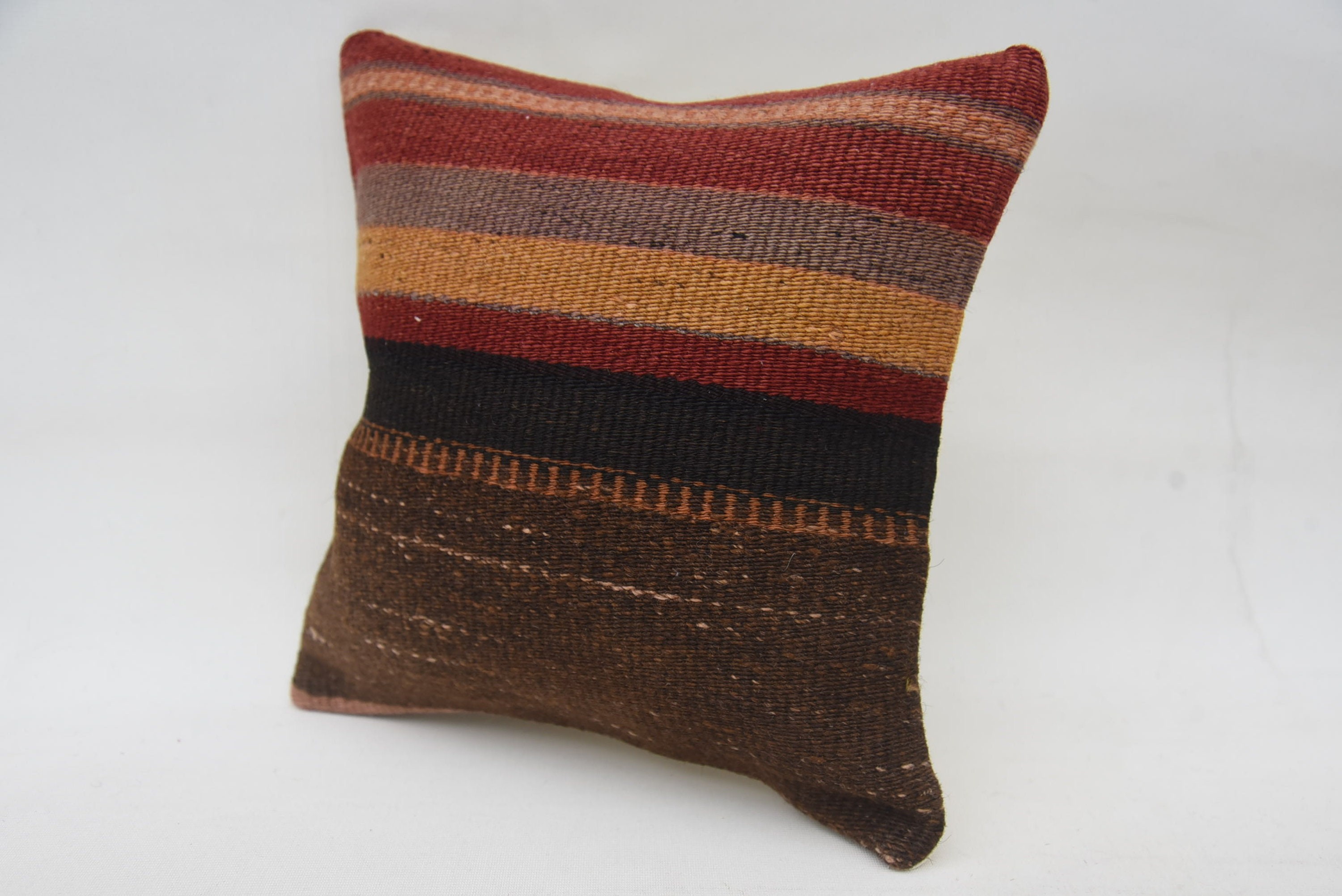 Turkish Pillow, Kilim Pillow, Morroccon Kilim Cushion Cushion Cover, Muted Pillow Sham, Kilim Pillow Cover, 12"x12" Brown Pillow Cover