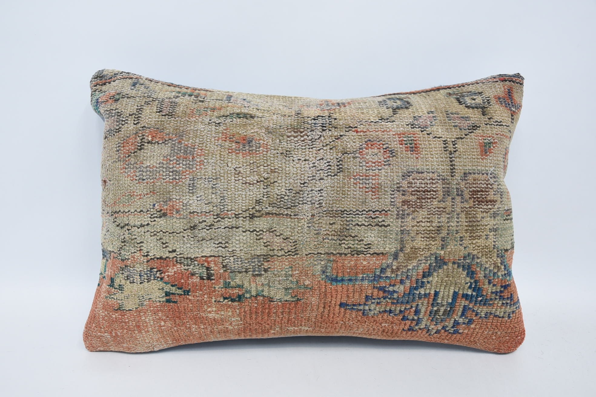 Vintage Kilim Pillow, Sofa Cushion Cover, Ethnical Kilim Rug Pillow, Accent Cushion Cover, 16"x24" Orange Cushion Case, Turkish Pillow