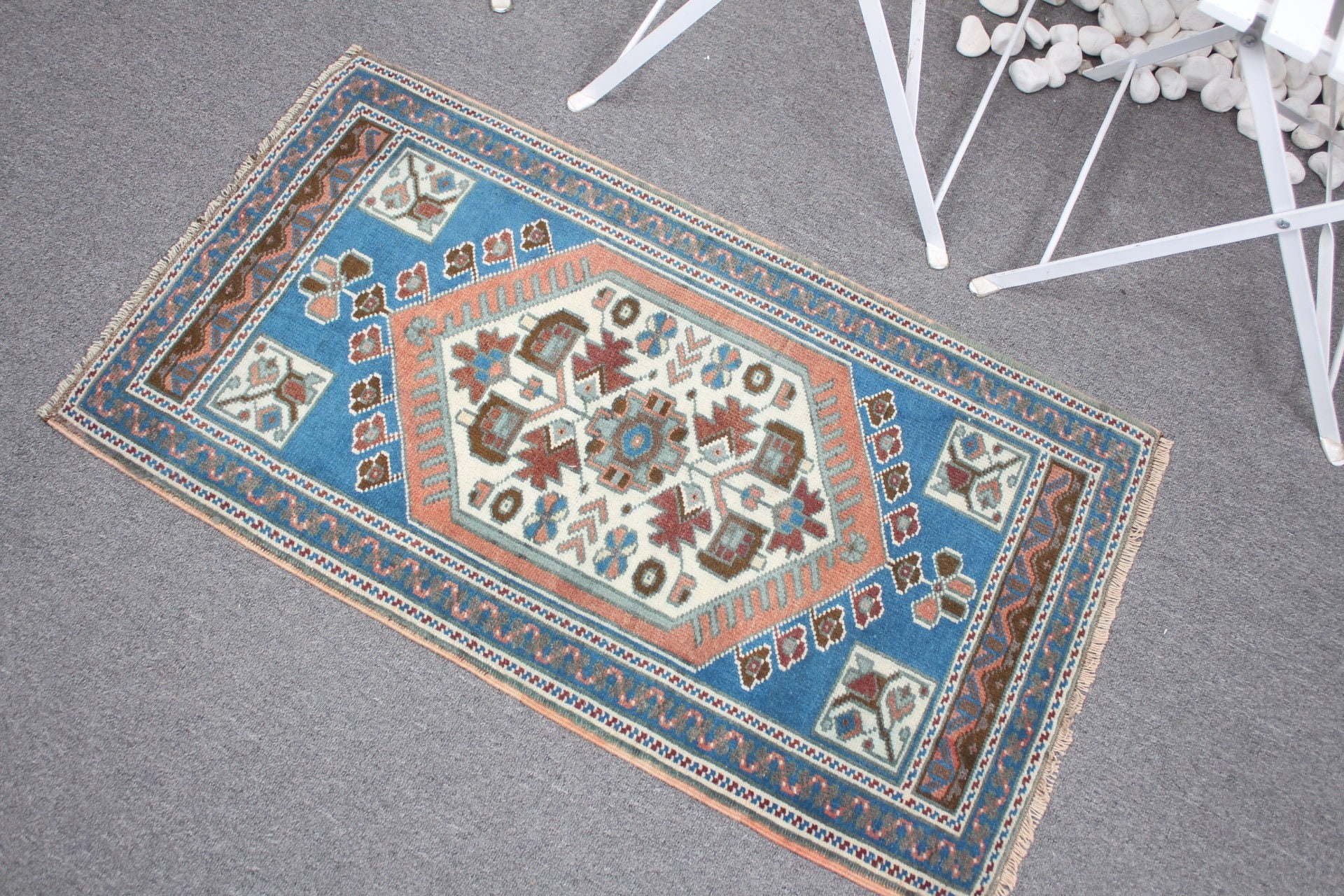 Turkish Rug, Floor Rug, Door Mat Rug, 1.8x3.2 ft Small Rugs, Blue Home Decor Rug, Pastel Rug, Vintage Rug, Home Decor Rug, Car Mat Rug