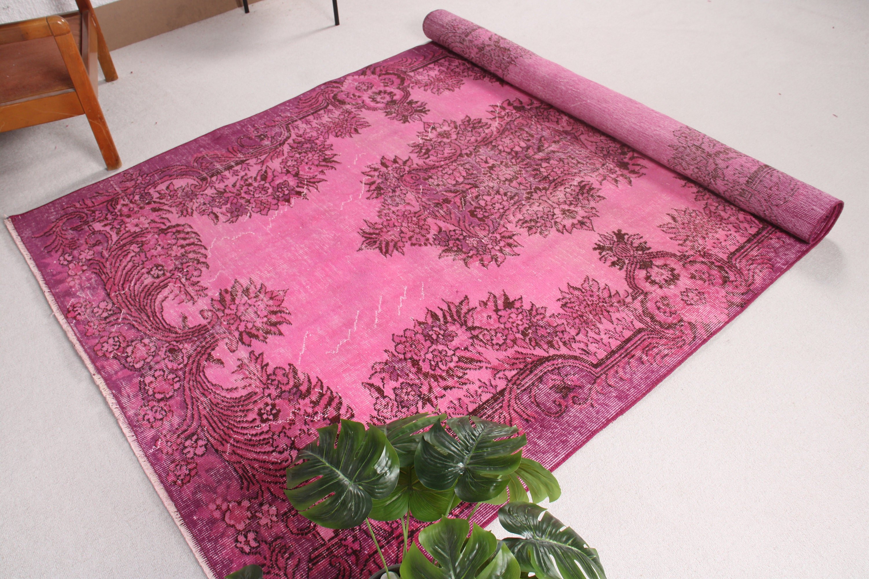 5.2x8.3 ft Büyük Halı, Pembe Düz Dokuma Halılar, Vintage Halılar, Büyük Boho Halıları, Türk Halıları, Düz Dokuma Halı, Büyük Vintage Halılar, Oushak Halı