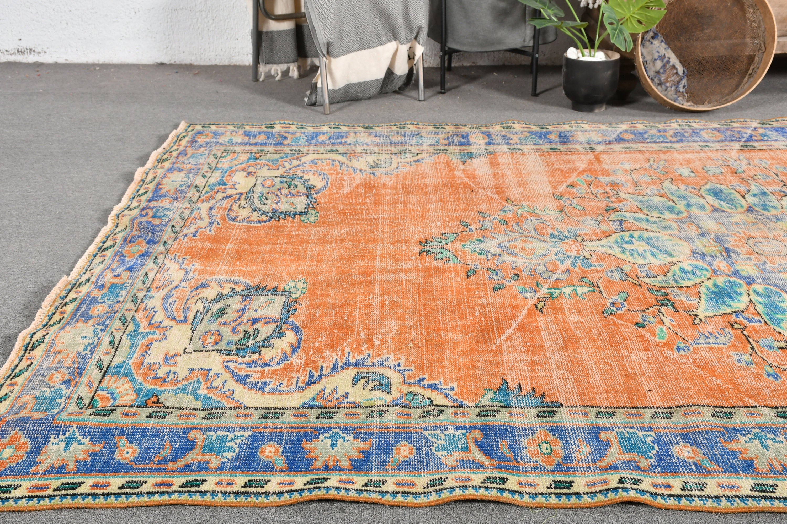 Blue Bedroom Rug, Boho Rug, Vintage Rugs, Turkish Rugs, 6.2x9.6 ft Large Rug, Oushak Rug, Living Room Rug, Anatolian Rug, Rugs for Bedroom