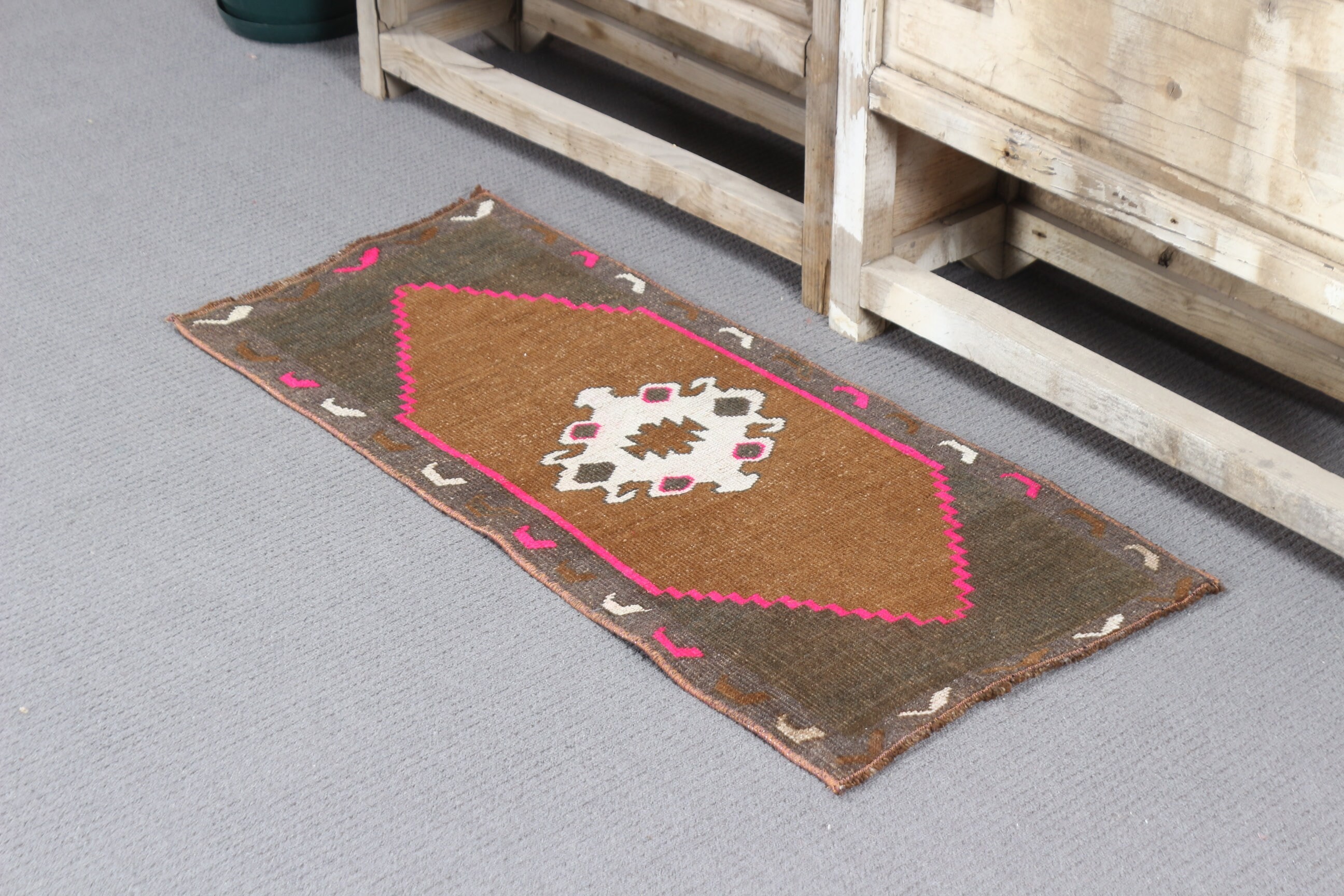 Kitchen Rug, Oushak Rug, Door Mat Rug, Brown Kitchen Rug, Vintage Rug, Rugs for Door Mat, Bath Rugs, Turkish Rug, 1.4x3.3 ft Small Rug