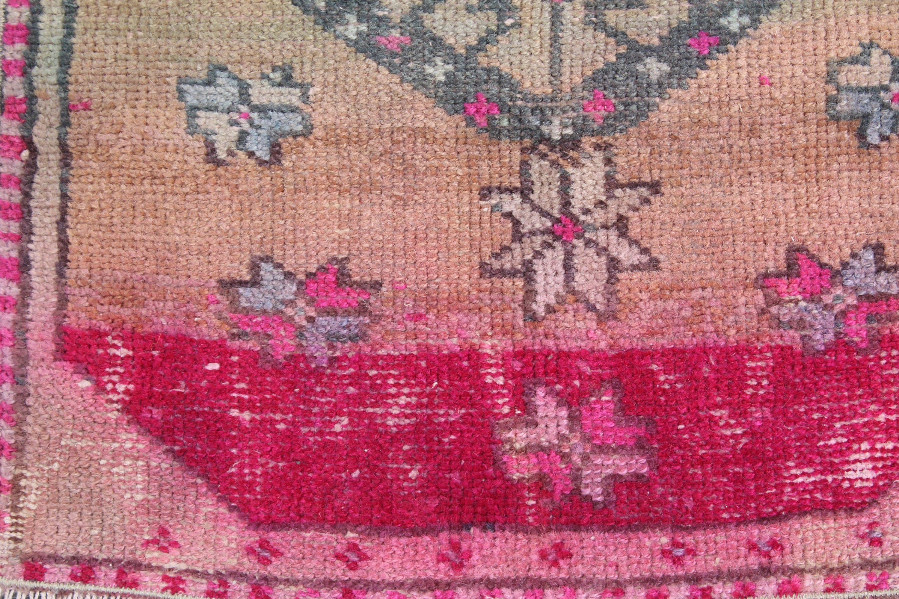 1.6x3.1 ft Küçük Halı, Giriş Halıları, Banyo Halıları, Vintage Halılar, Türk Halıları, Küçük Alan Halısı, Pembe Modern Halı, Nötr Halılar