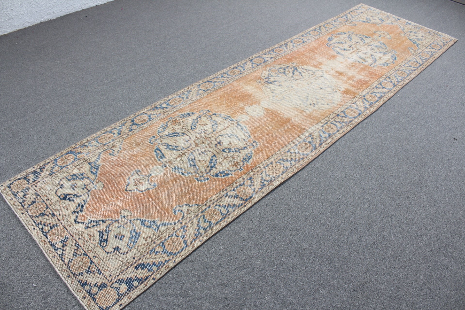 Ofis Halısı, Vintage Halılar, 2.8x10.8 ft Yolluk Halısı, Turuncu Mutfak Halısı, Türk Halısı, Yer Halısı, Oryantal Halılar, Koridor Halısı, Koridor Halıları