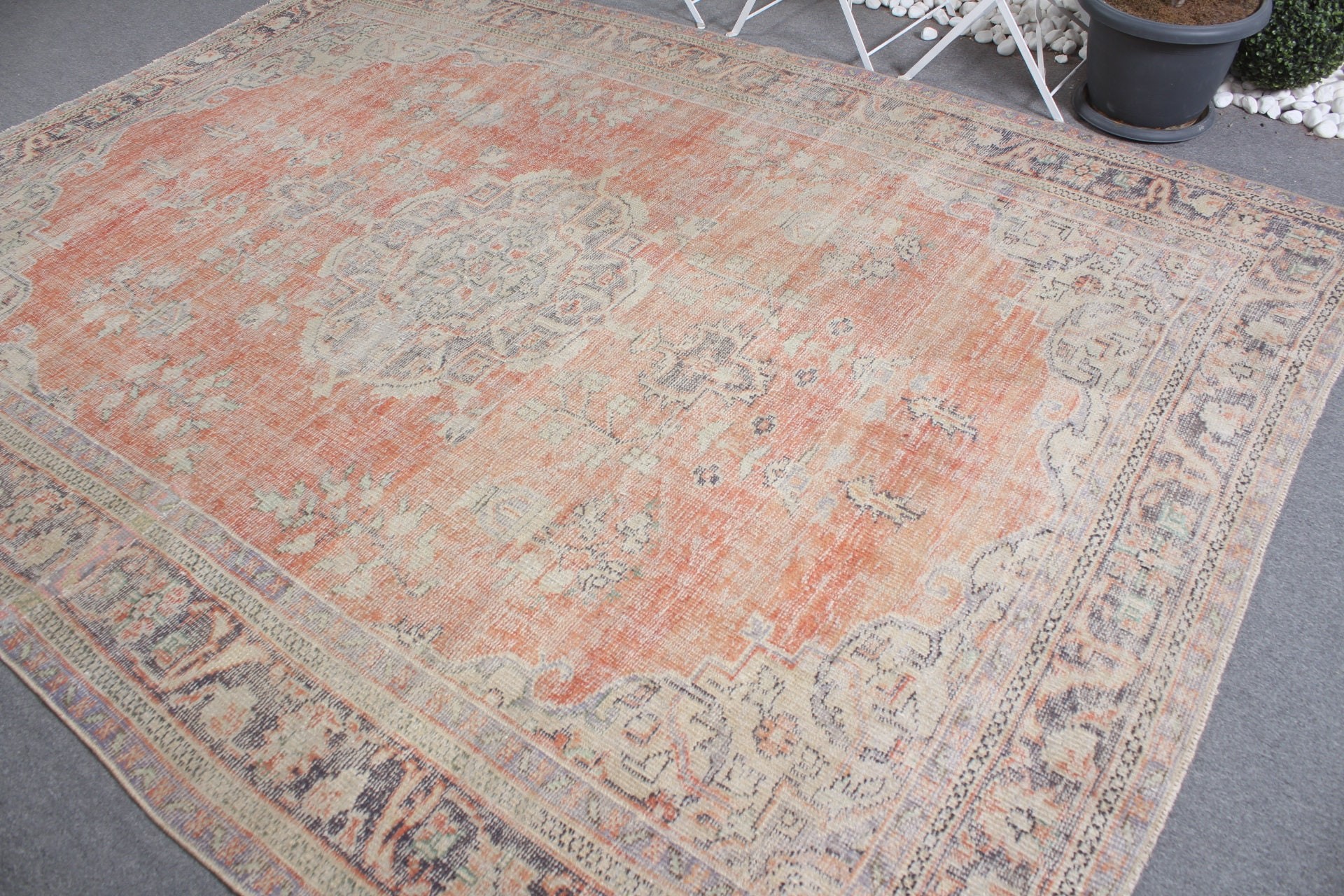 Living Room Rug, Vintage Rug, Orange  7.5x9.9 ft Oversize Rug, Turkish Rug, Anatolian Rug, Oushak Rug, Bohemian Rug, Salon Rug