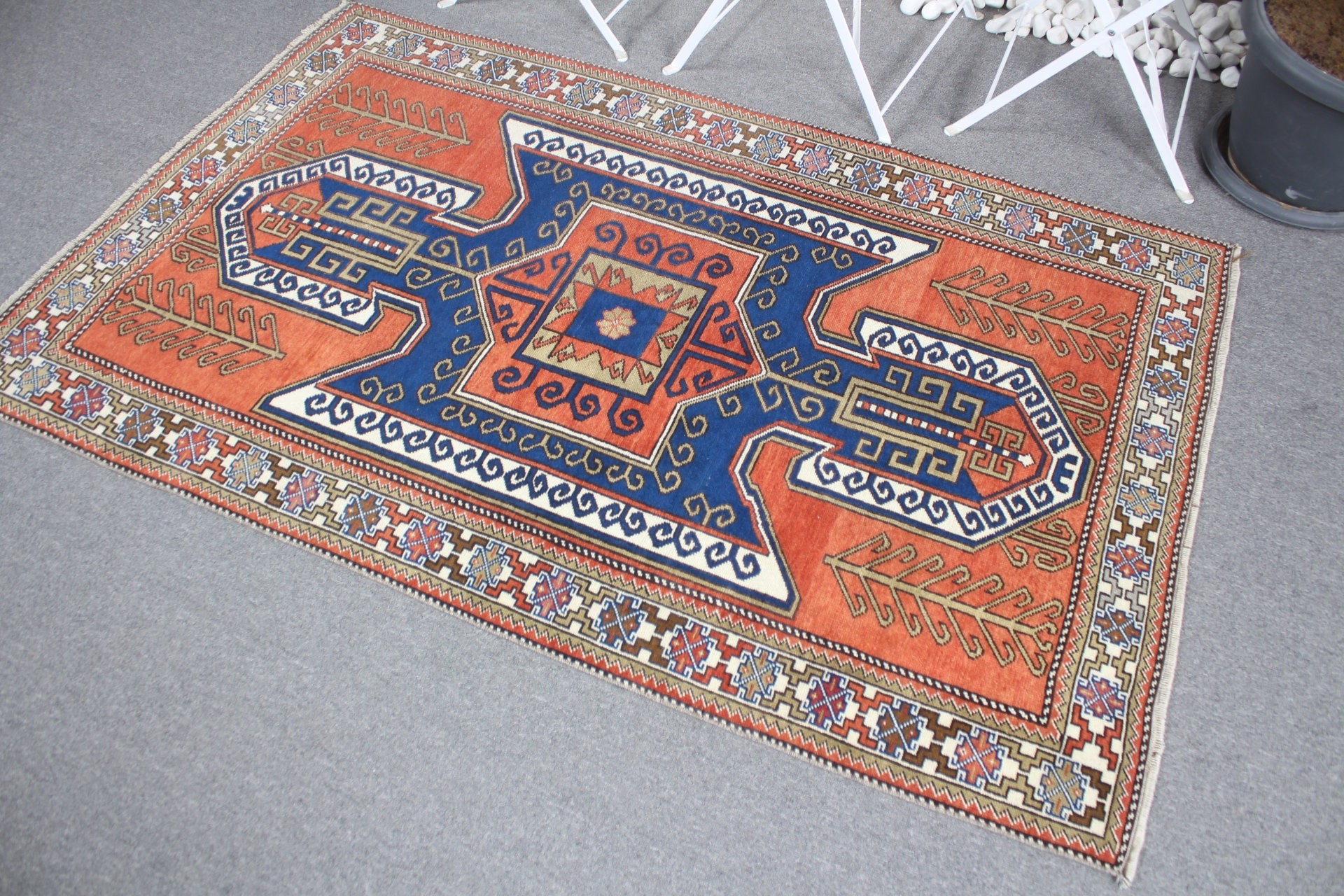 Vintage Rug, Turkish Rug, Wool Rug, Bedroom Rugs, Orange Wool Rug, Rugs for Nursery, Entry Rugs, 3.6x5.9 ft Accent Rug, Kitchen Rugs