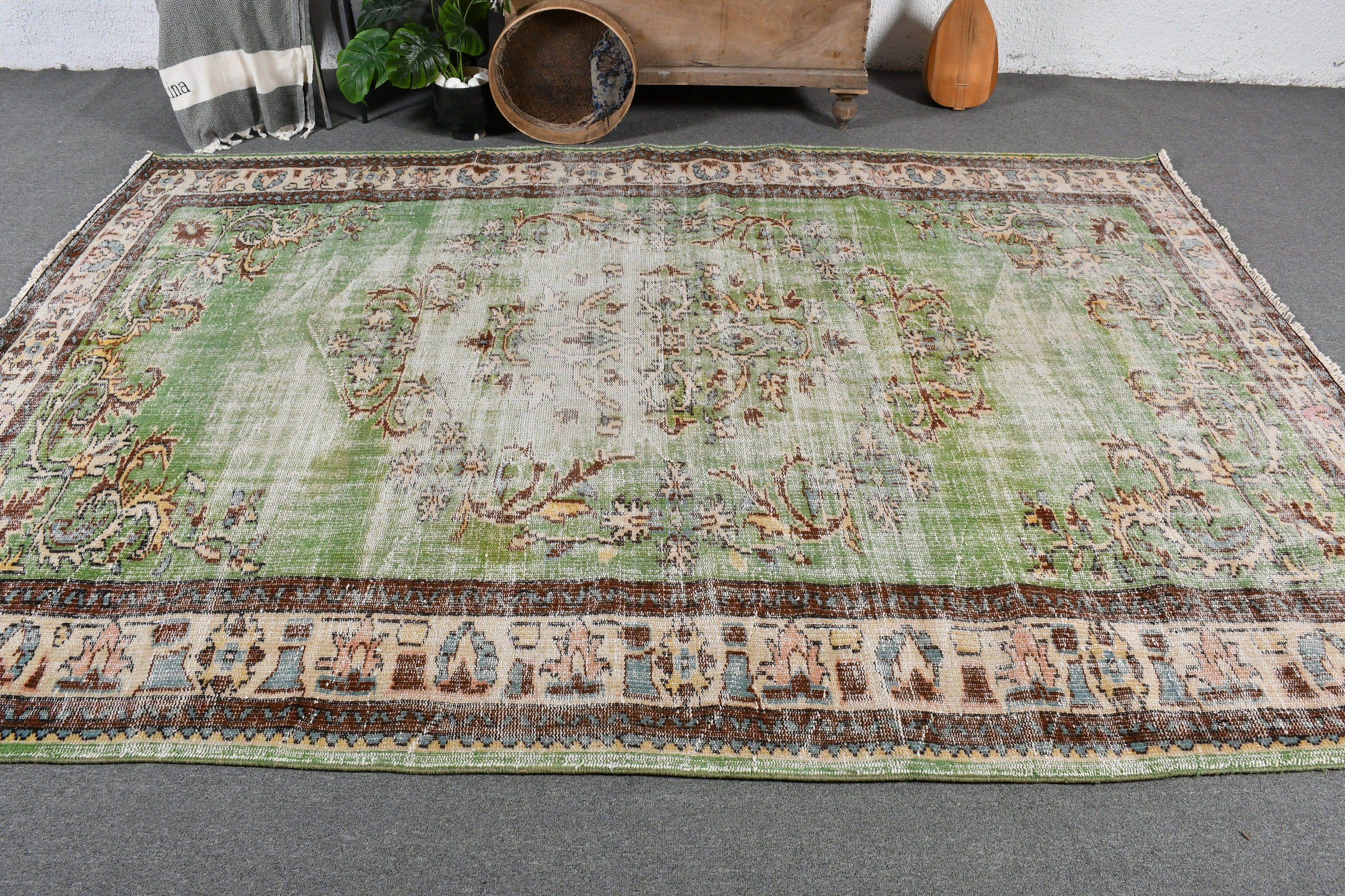 Salon Rug, Turkish Rug, Kitchen Rugs, Moroccan Rug, Green Cool Rug, Vintage Rug, 6.5x9.4 ft Large Rugs, Living Room Rug, Rugs for Bedroom