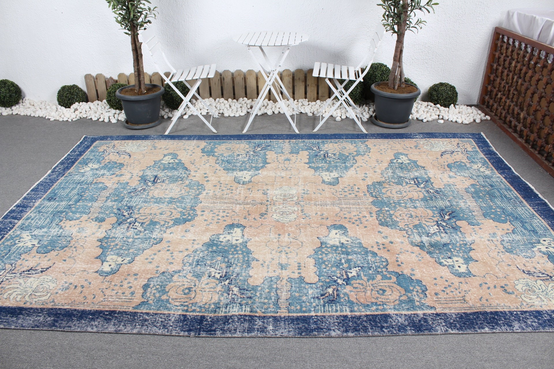 6.9x10.6 ft Oversize Rug, Oushak Rug, Living Room Rug, Vintage Rugs, Turkish Rug, Antique Rugs, Dining Room Rug, Old Rug, Blue Bedroom Rug