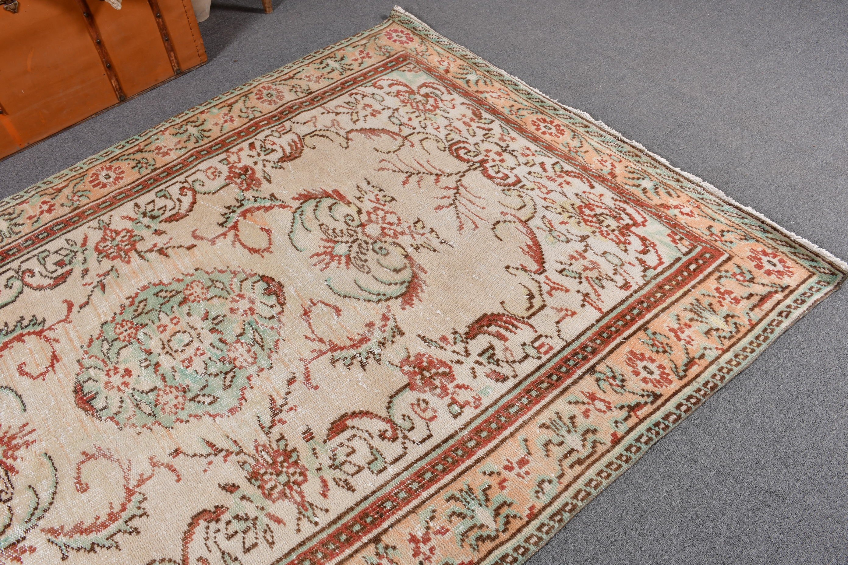 Bej Yatak Odası Halısı, Nötr Halılar, Vintage Halılar, Büyük Oushak Halısı, Türk Halıları, 5.4x8.5 ft Büyük Halılar, Aztek Halısı, Geometrik Halılar, Salon Halıları