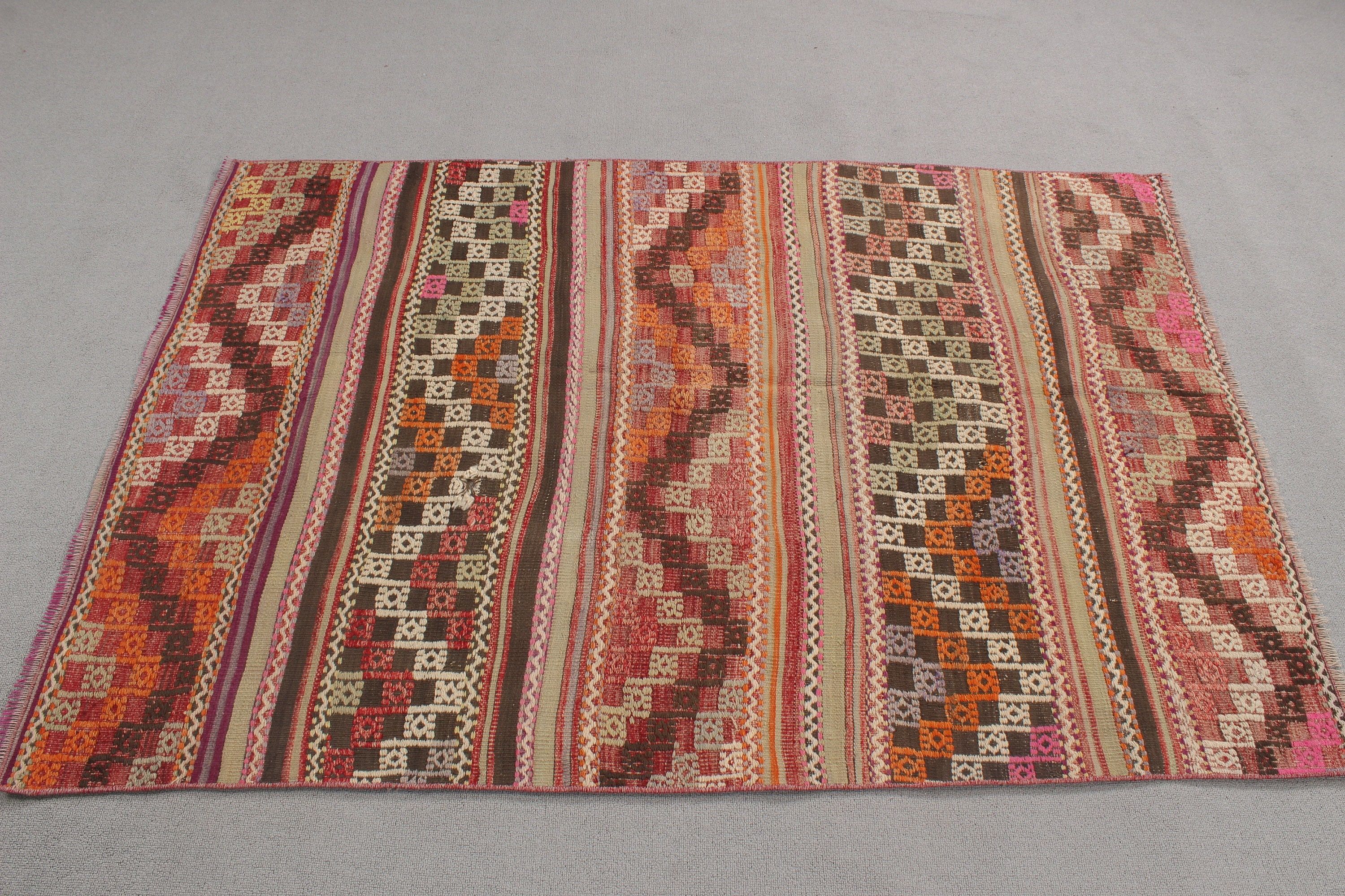 Mutfak Halısı, Giriş Halısı, 3,7x5,3 ft Aksan Halıları, Boho Halısı, Çocuk Halıları, Kilim, Lüks Halılar, Türk Halısı, Vintage Halı, Turuncu Anadolu Halısı