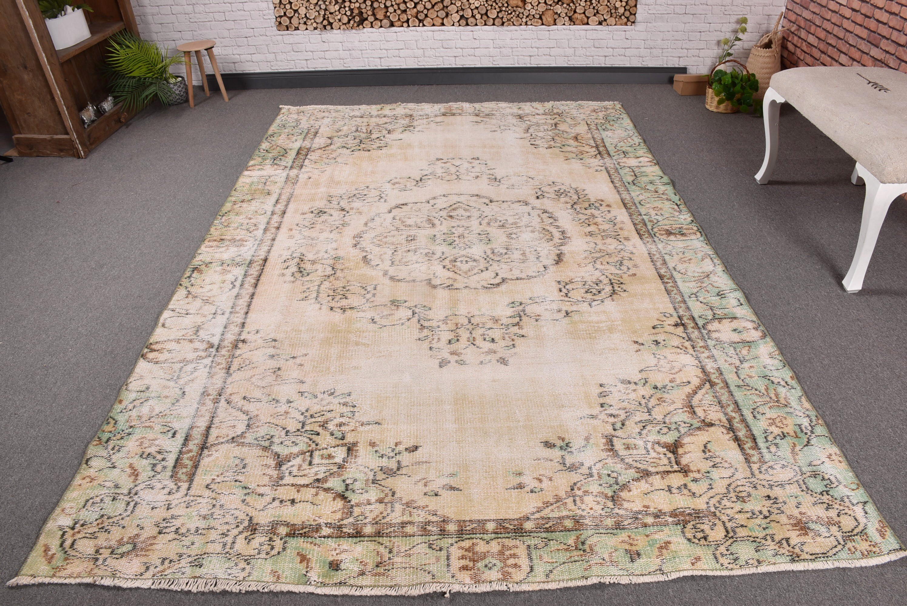 Geometric Rug, Turkish Rug, Large Oushak Rugs, 6x9.2 ft Large Rugs, Vintage Rugs, Bedroom Rugs, Exotic Rug, Oushak Rug, Beige Statement Rug