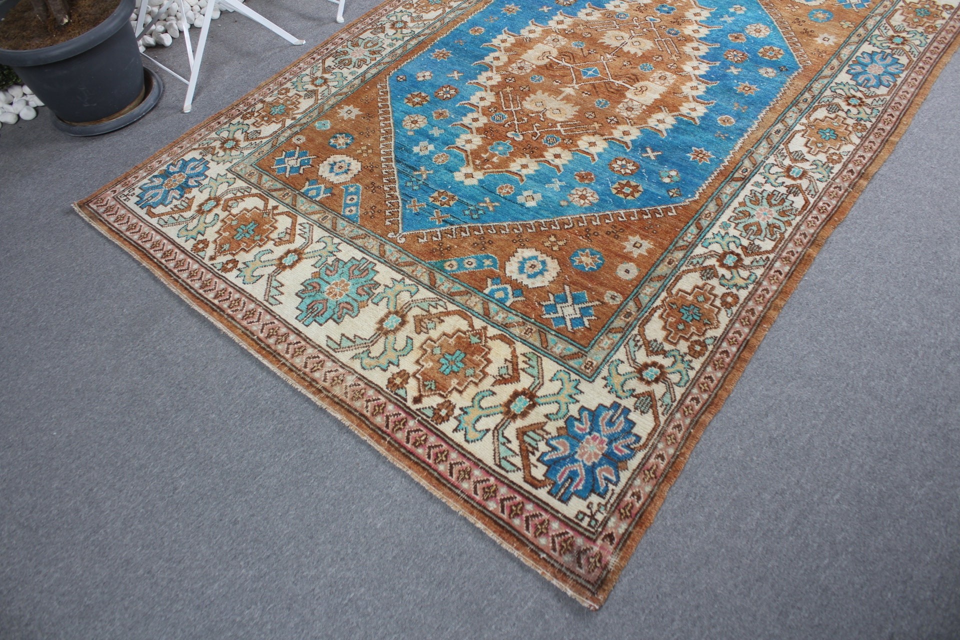 Vintage Halı, Türk Halısı, Fas Halısı, 5.1x7.9 ft Büyük Halı, Kahverengi Antika Halı, Salon Halıları, Yatak Odası Halıları, Yatak Odası Halıları