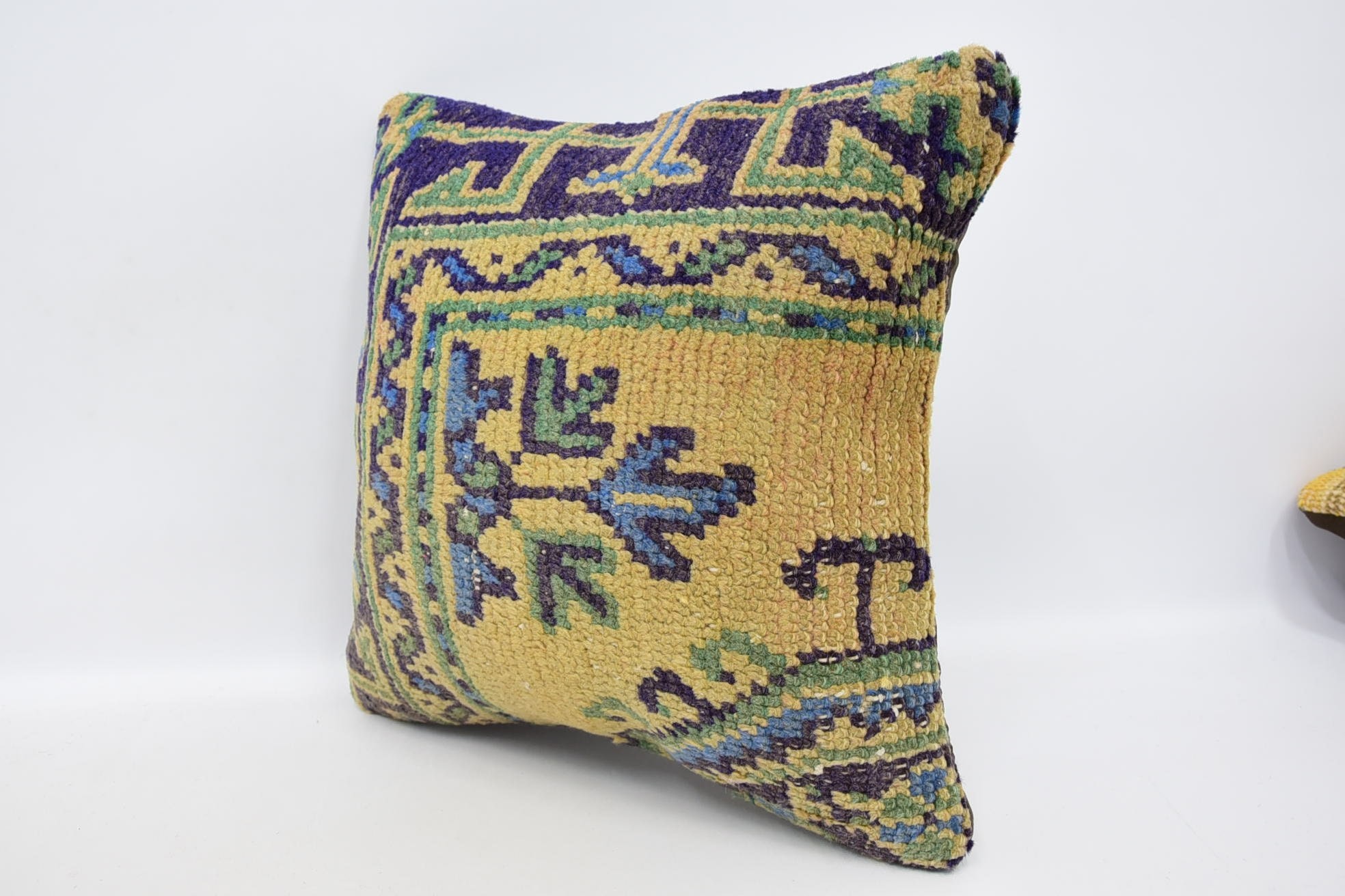 Vintage Kilim Pillow, 16"x16" Blue Pillow Cover, Comfy Throw Pillow, Kilim Pillow, Pastel Pillow Case, Throw Kilim Pillow