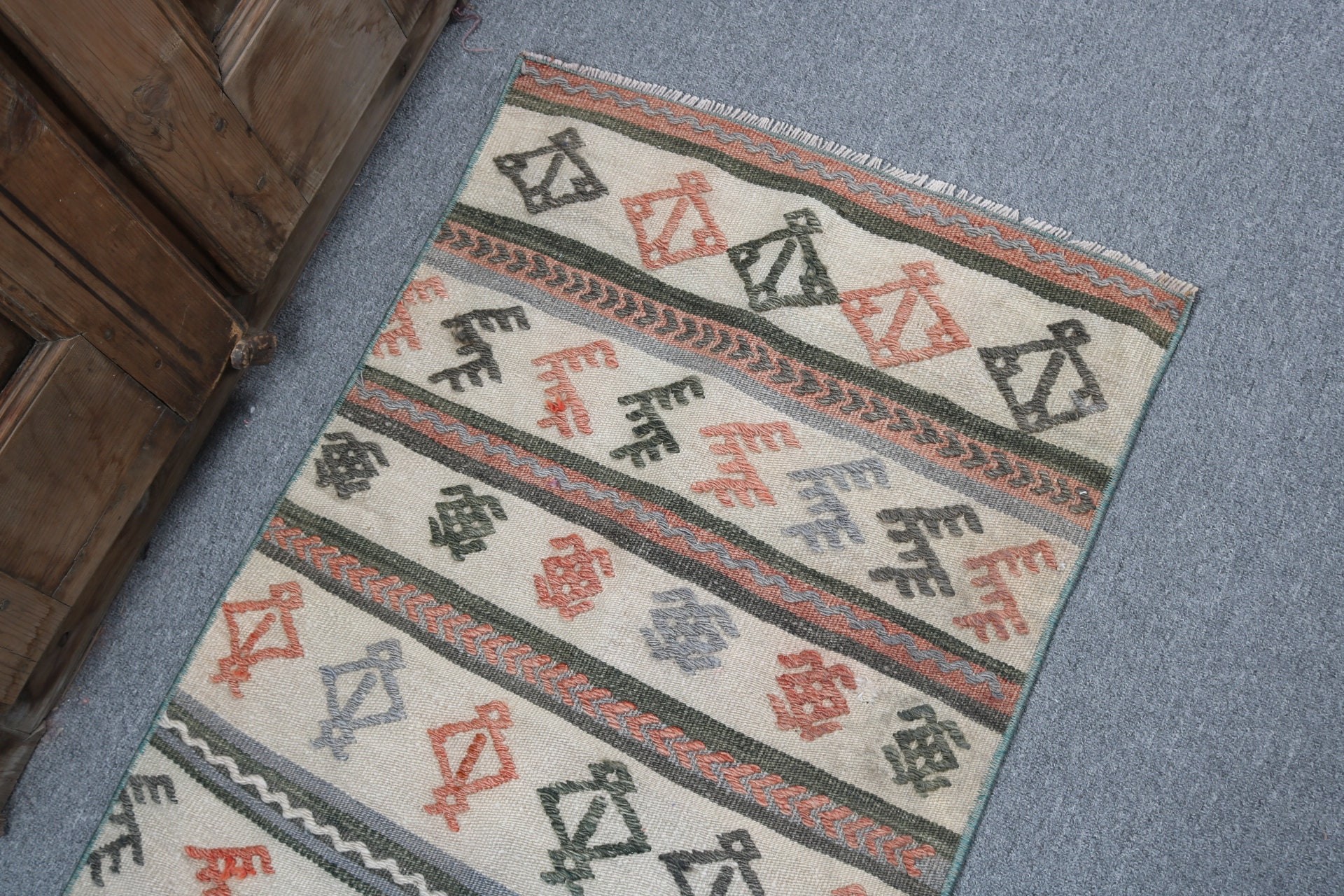 2x2.9 ft Small Rugs, Cool Rugs, Anatolian Rugs, Kilim, Vintage Rug, Bathroom Rugs, Small Boho Rug, Turkish Rug, Beige Geometric Rug