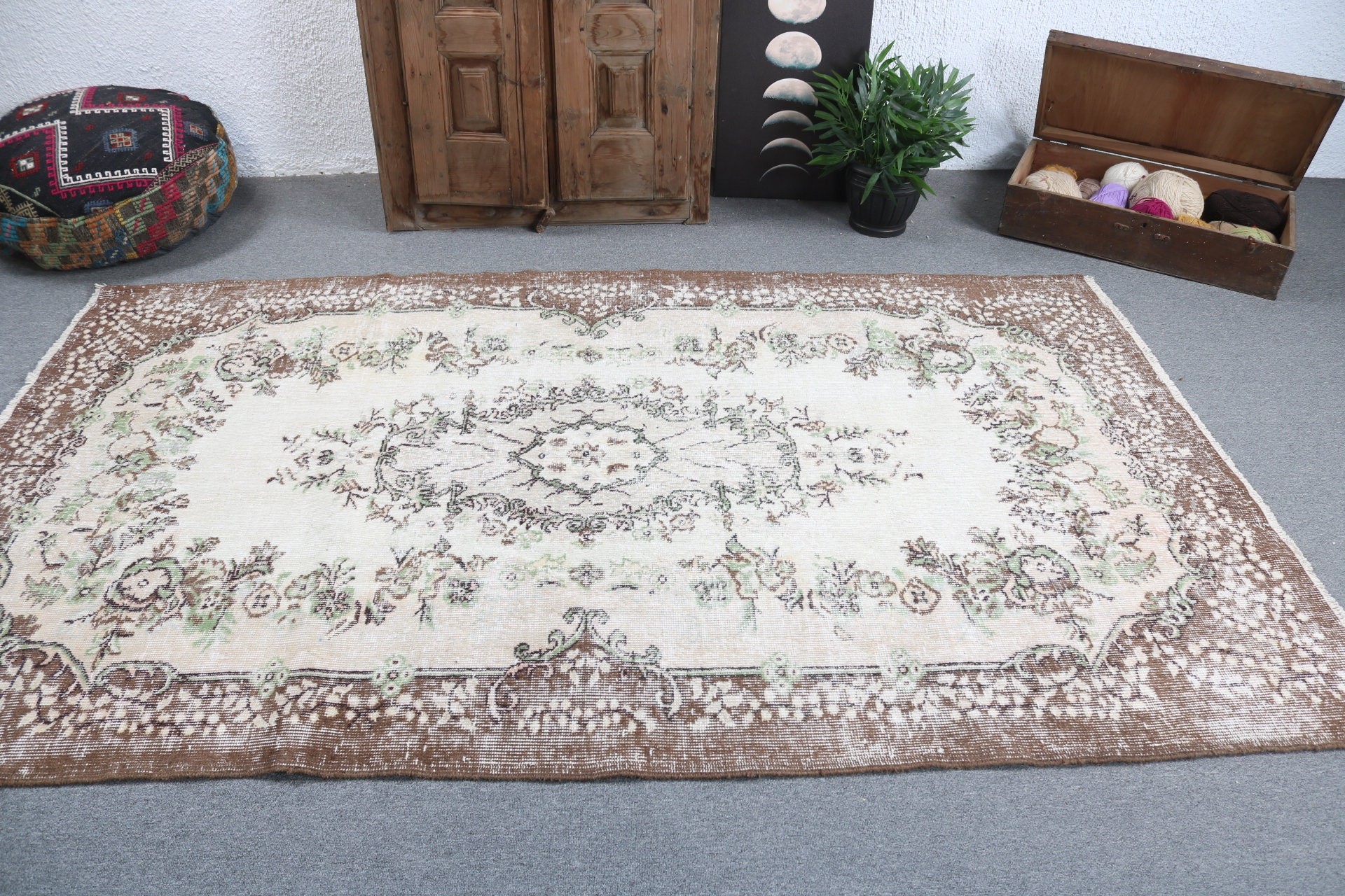 Vintage Rugs, Beige Geometric Rugs, 4.8x8.2 ft Area Rug, Floor Rugs, Rugs for Nursery, Home Decor Rug, Turkish Rugs